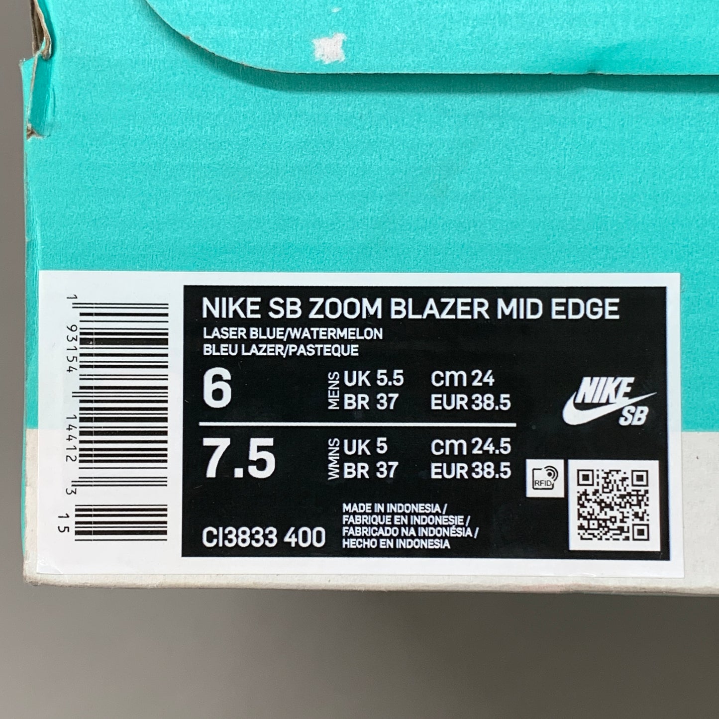 NIKE SB Zoom Blazer Mid Edge Sneakers Women's Sz 7.5 Blue/Watermelon CI3833 400 (New Other)