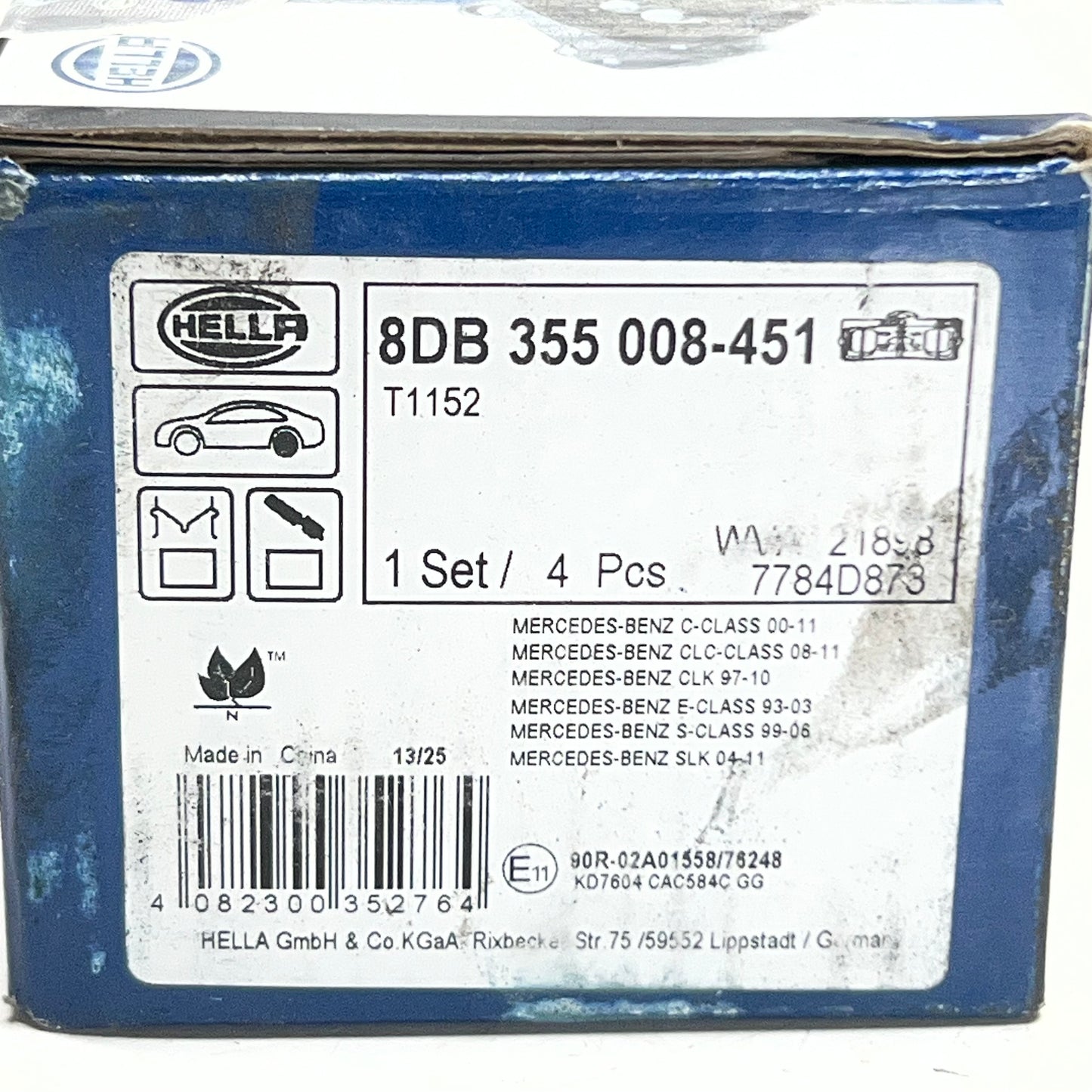 HELLA (4 PACK) Brake Pads Sz 2.3" x 2.3" Black, 8DB355008-451