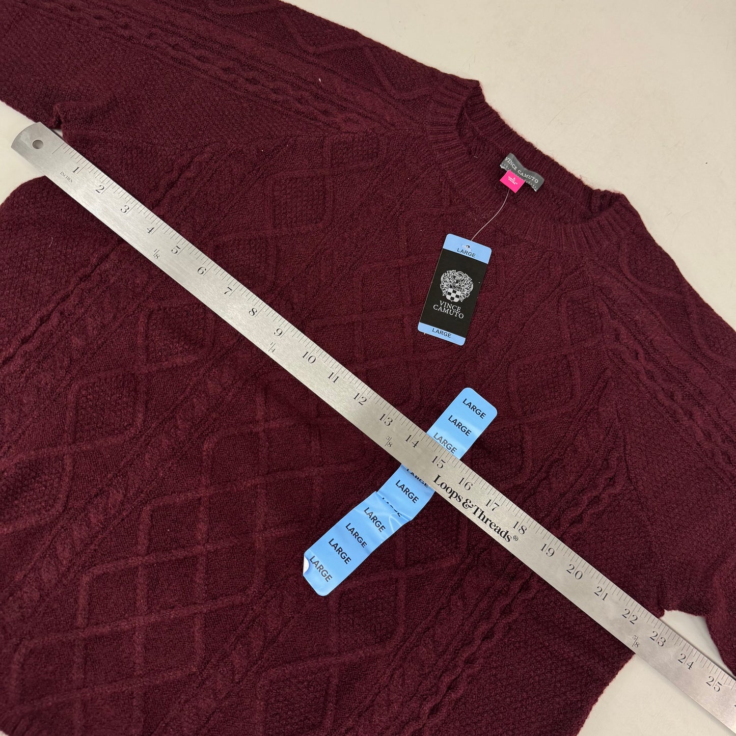 VINCE CAMUTO Cable Knit Sweater Women's Sz-L Wine SC2895