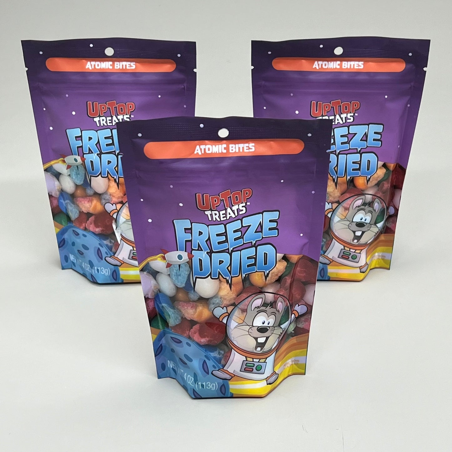 ZA@ UPTOP TREATS (3 PACK) Atomic Bites Freeze Dried Candy 5 Flavors 4.0 oz BB 01/26 I