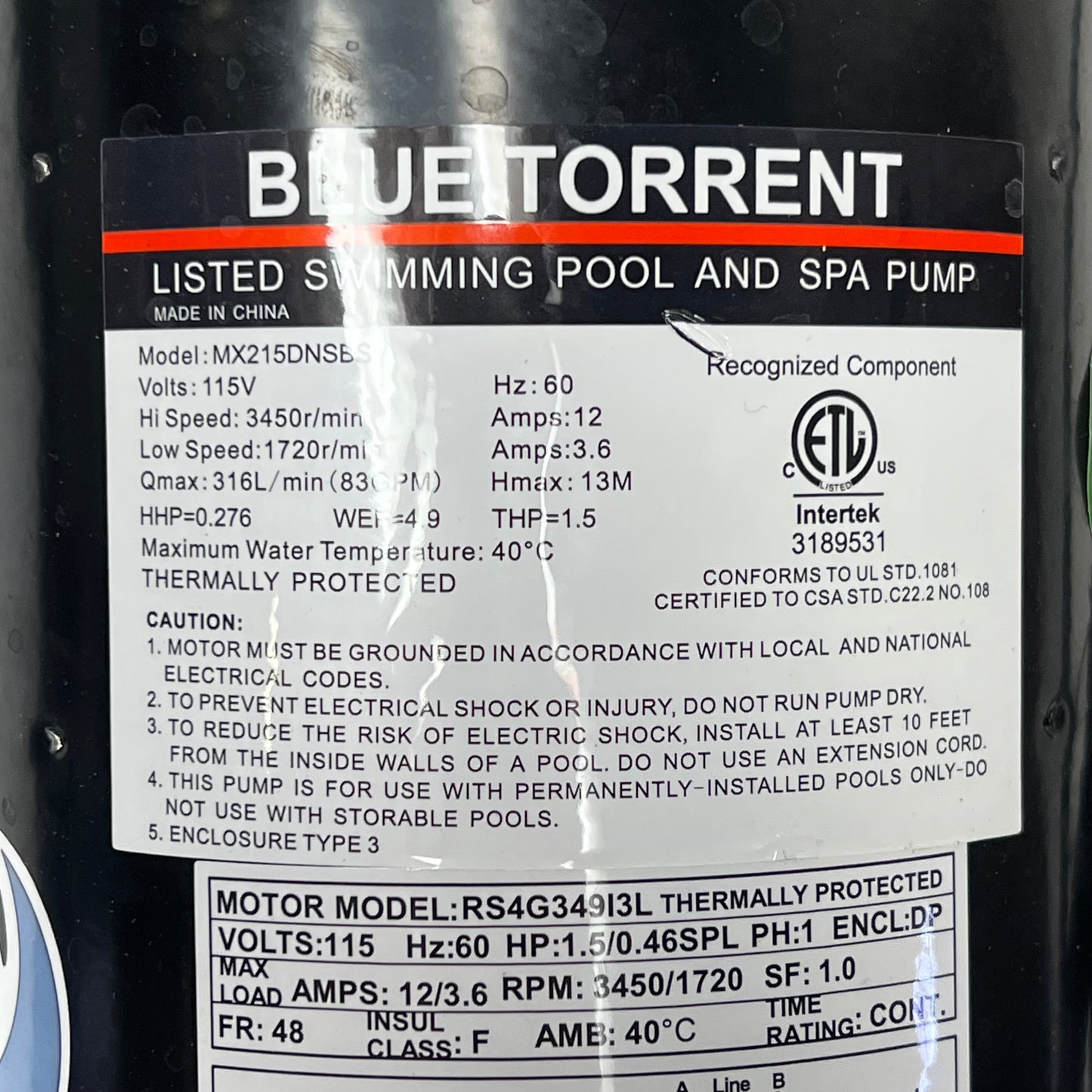 BLUE TORRENT Maxi Pump Dual Port Pool Pump 1.5 HP 2 Speed 110V MX215DNSBS