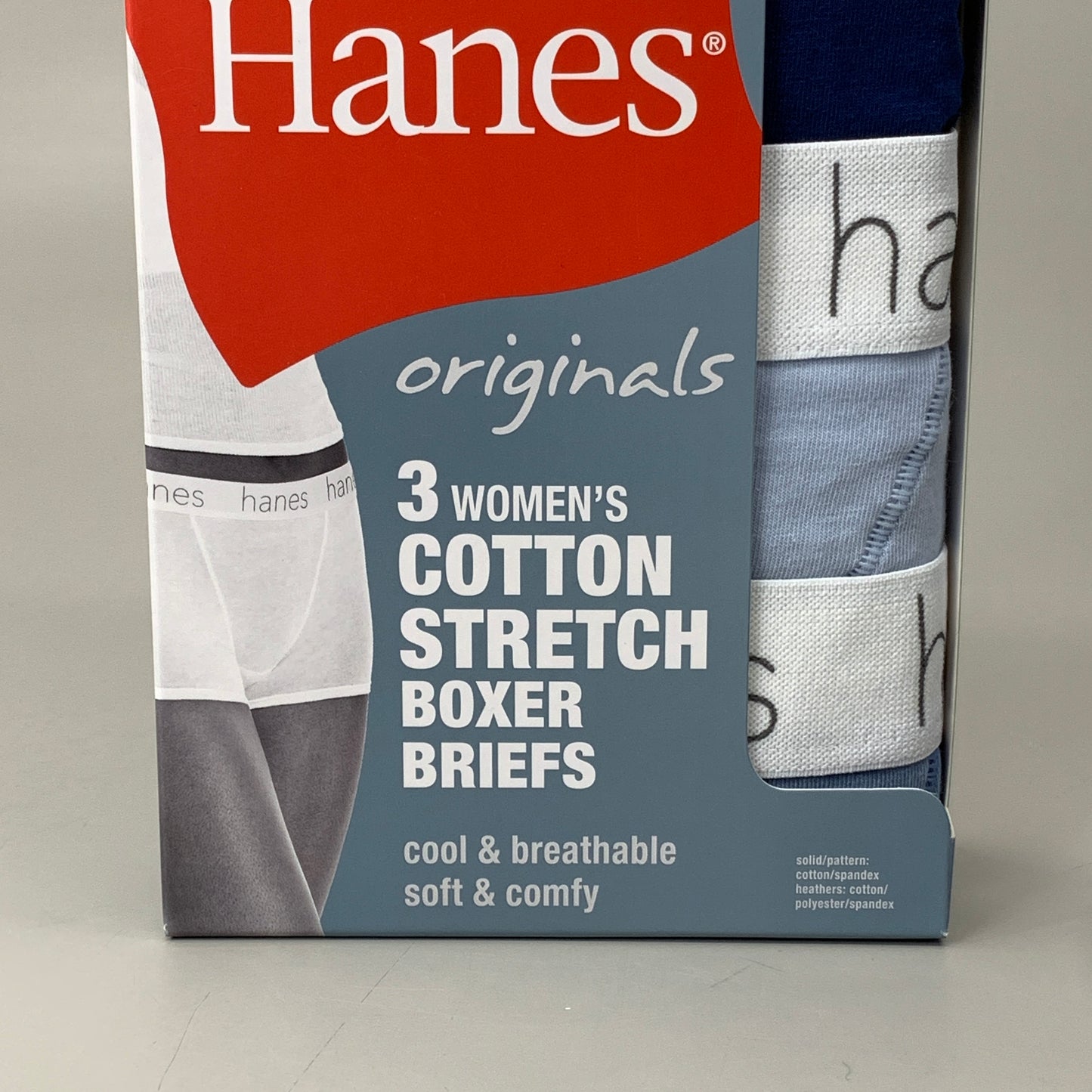 HANES 3 PACK!! Originals Women's Breathable Cotton Boxer Briefs Underwear Sz XL Blue 45OUBB