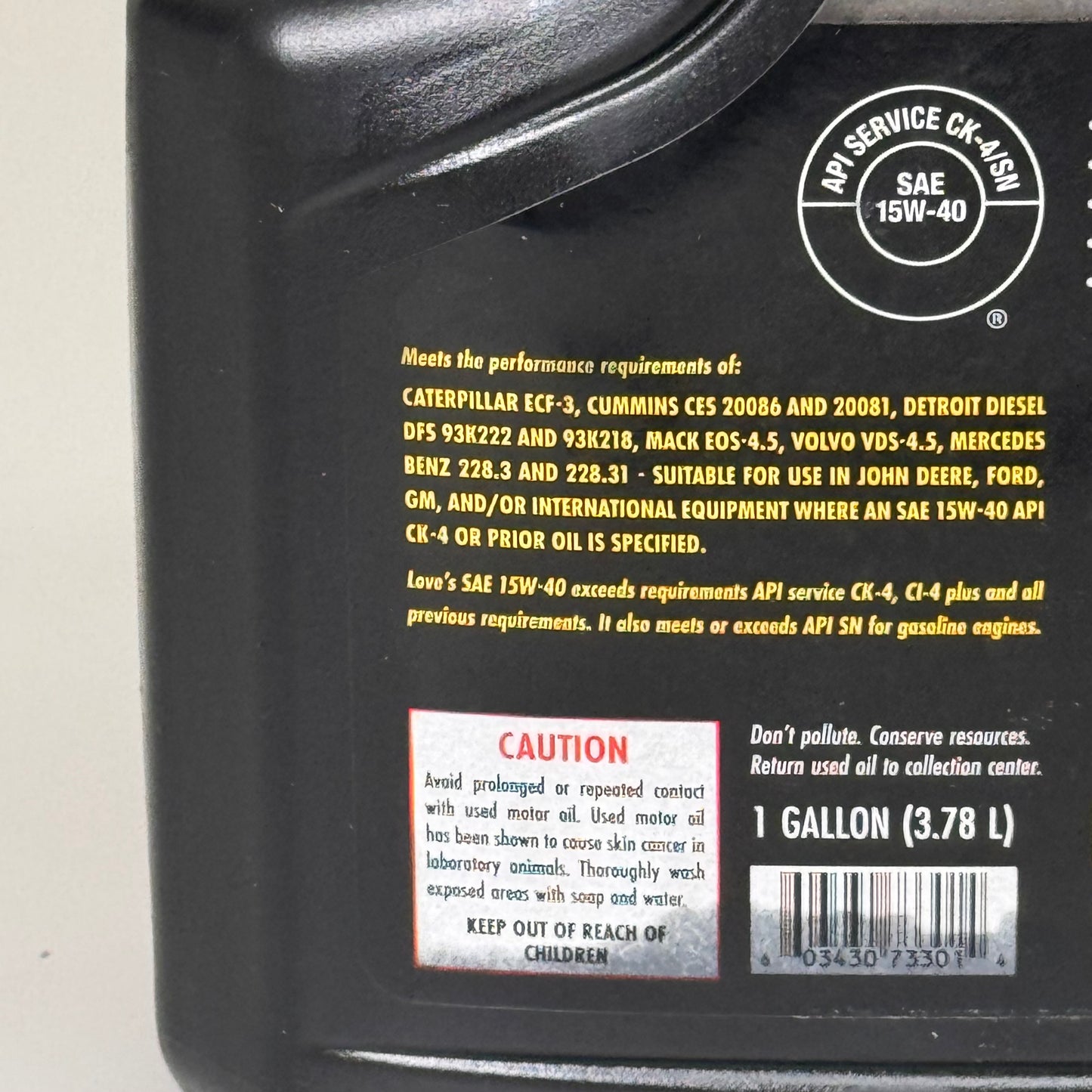 LOVES (2 PACK, 2 GALLONS TOTAL) SAE 15W-40 Advanced Protection Heavy Duty Diesel