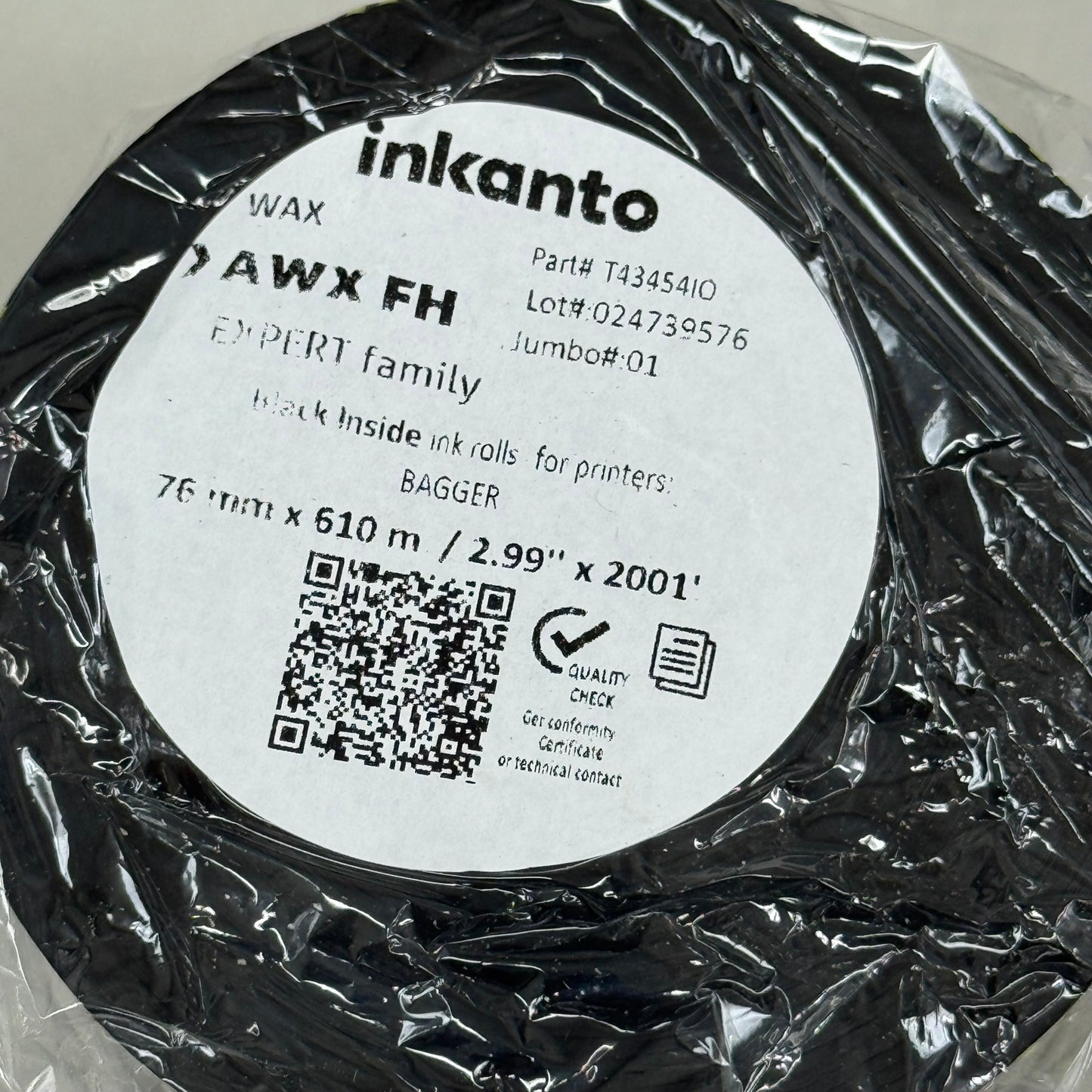 INKANTO (12 Pack) Black Inside Ink Rolls For Printers 2.99"x2001'  Black T43454IO