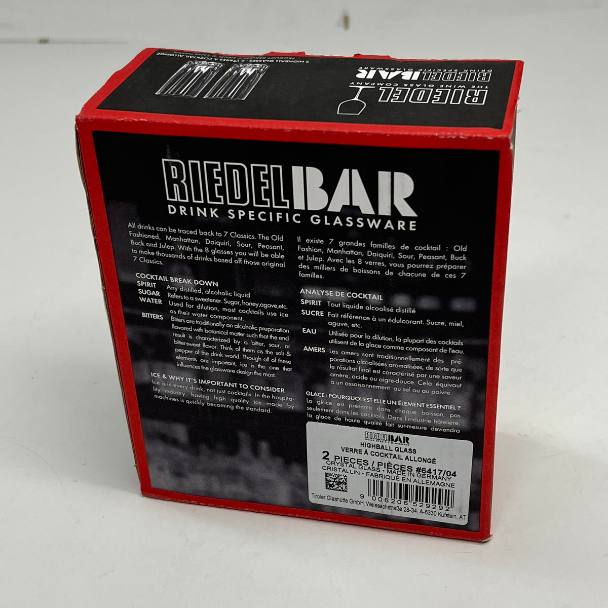 RIEDEL BAR (SET OF 2) Drink Specific High Ball Glasses Mixed Cocktails  Clear