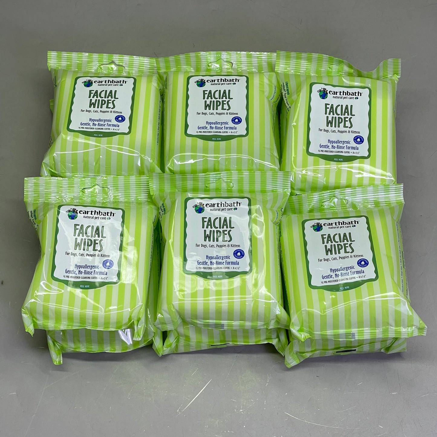 EARTHBATH (12 PACK) Natural Pet Care Facial Wipes 25 per package White