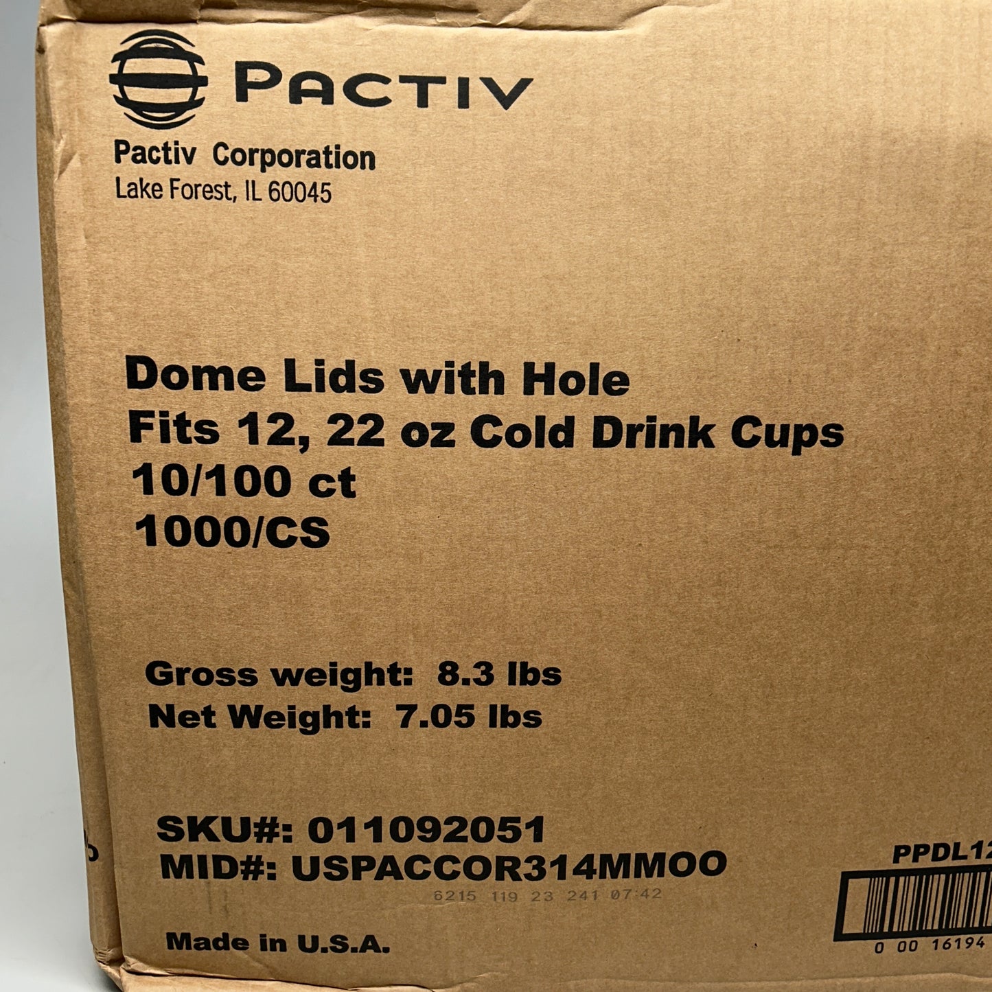 PACTIV EVERGREEN (1,000 PACK) Dome Lids with Hole Fits 12, 22 oz Cold Cups Clear (New)