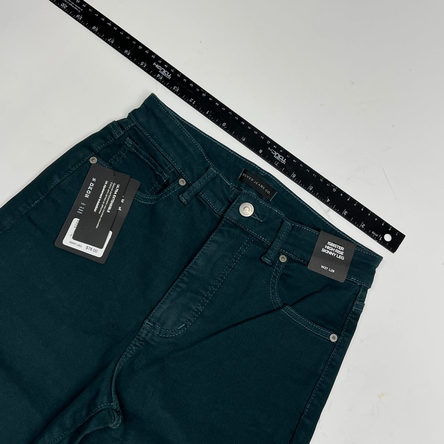 SILVER JEANS CO. Isbister High Rise Skinny Jeans Women's Sz 27/29 Emerald Green