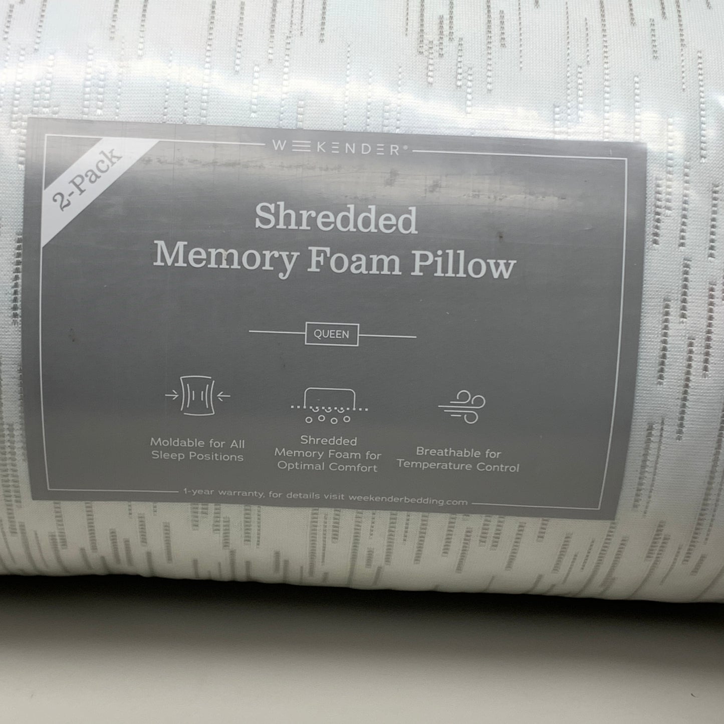WEEKENDER Shredded Memory Foam Pillow 2pk Breathable Moldable Sz Queen