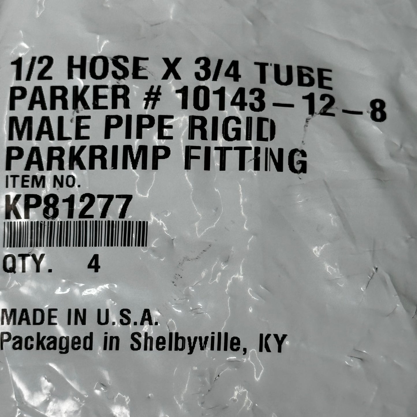 PARKER (4 PACK) Hydraulic Hose 10143-12-8 Male Pipe Rigid 1/2" x 3/4" Steel KP81277