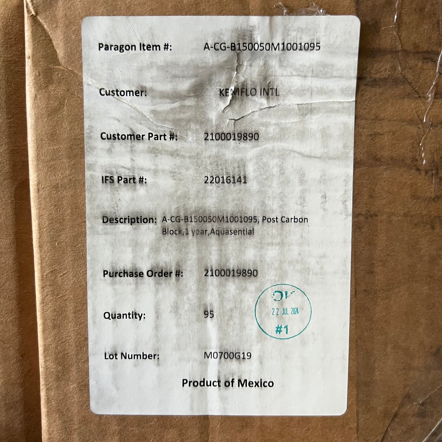 Kemflo (95 PCS) A-CG-B150050M1001095 Post Carbon Block Filter – 11”x1.5”