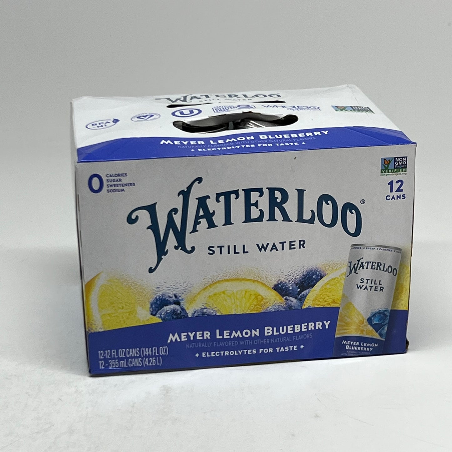 ZA@ WATERLOO (24 PACK) Meyer Lemon Blueberry Still Water 12 fl oz. BB 02/27