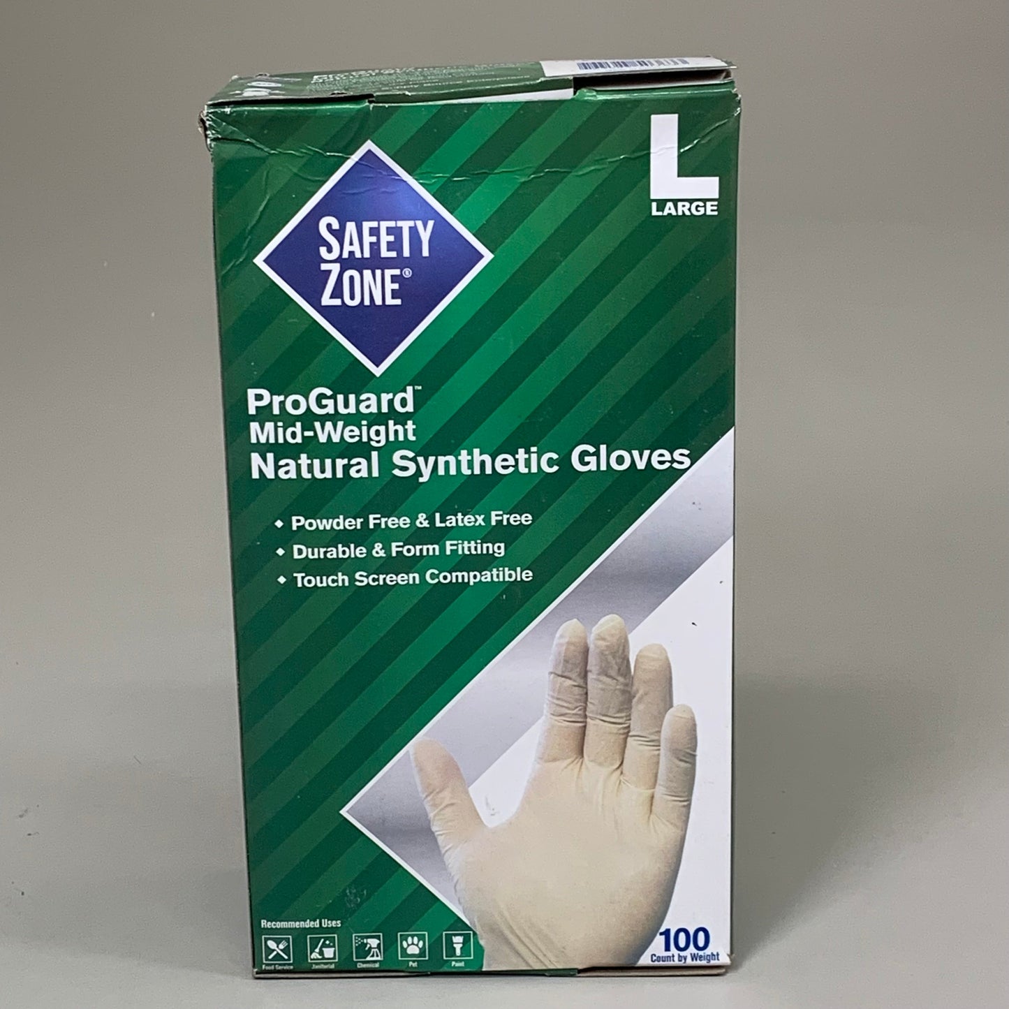 ZA@ SAFTY ZONE (10 BOXES, 1000 GLOVES TOTAL) Pro Guard Mid-Weight Natural Synthetic Gloves Sz L GVP9-LG-1-SY D