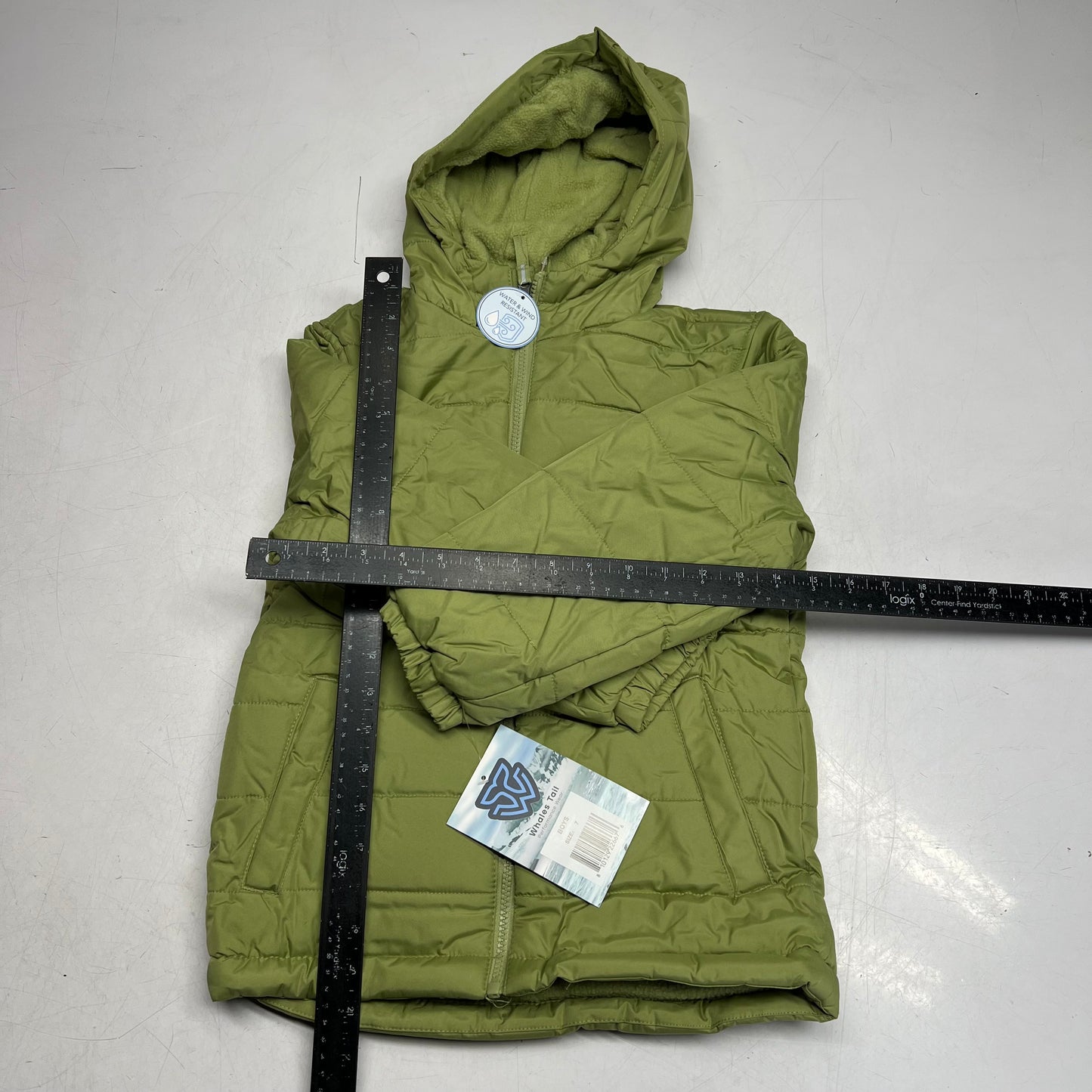 WHALES TAIL Fleece Lined Hooded Full Zip Up Winter Coat  Boy's Sz 7 Forest Green