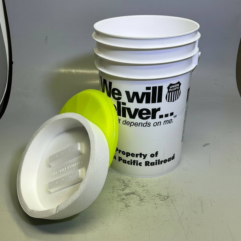 ZA@ UNION PACIFIC RAILROAD Ice Bucket Foam Lining & Lid W/ Plastic Lid Layer 6 Gal White/Black/Yellow