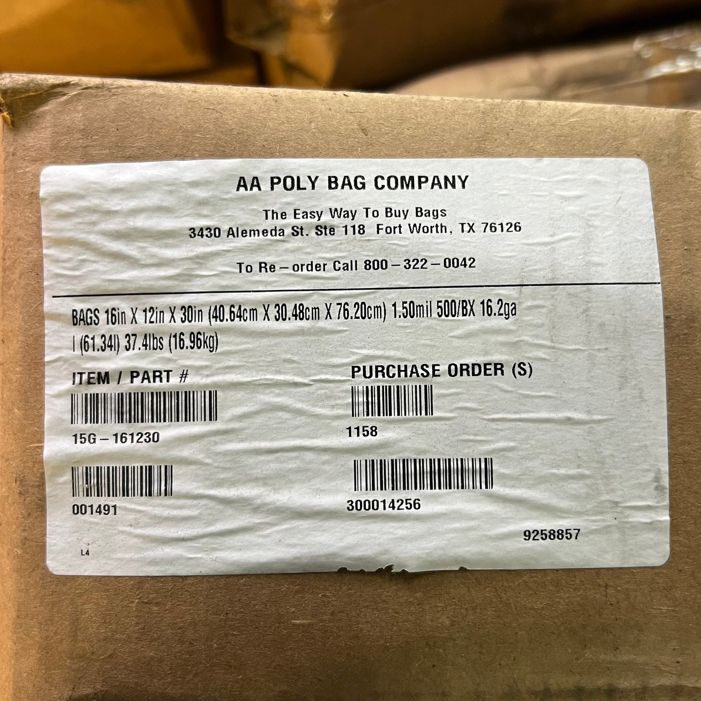 ZA@ AA POLY BAG COMPANY (500 BAGS) Bags 16.2 Gal 16" x 12" x 30" Clear 15G-161230 (New Other)