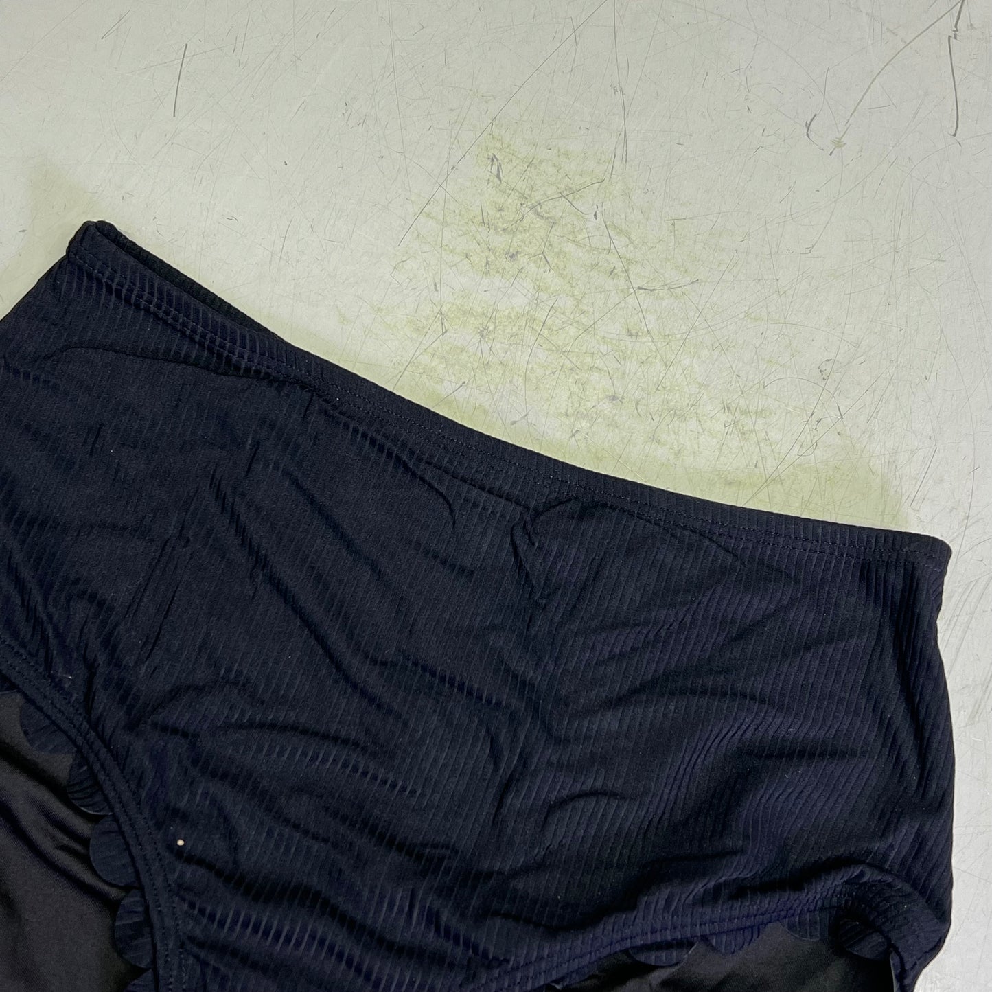 CHARMO Scalloped High Waist Tummy Control Bikini UPF 50 Women's Sz L Black