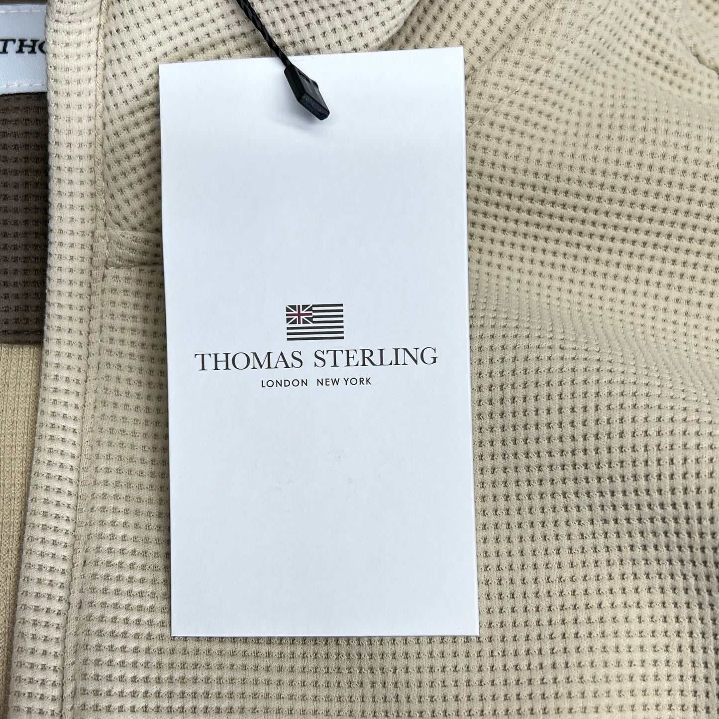 THOMAS STERLING Half Zip Up Waffle Knit Jacket Men's Sz S Khaki 110034747
