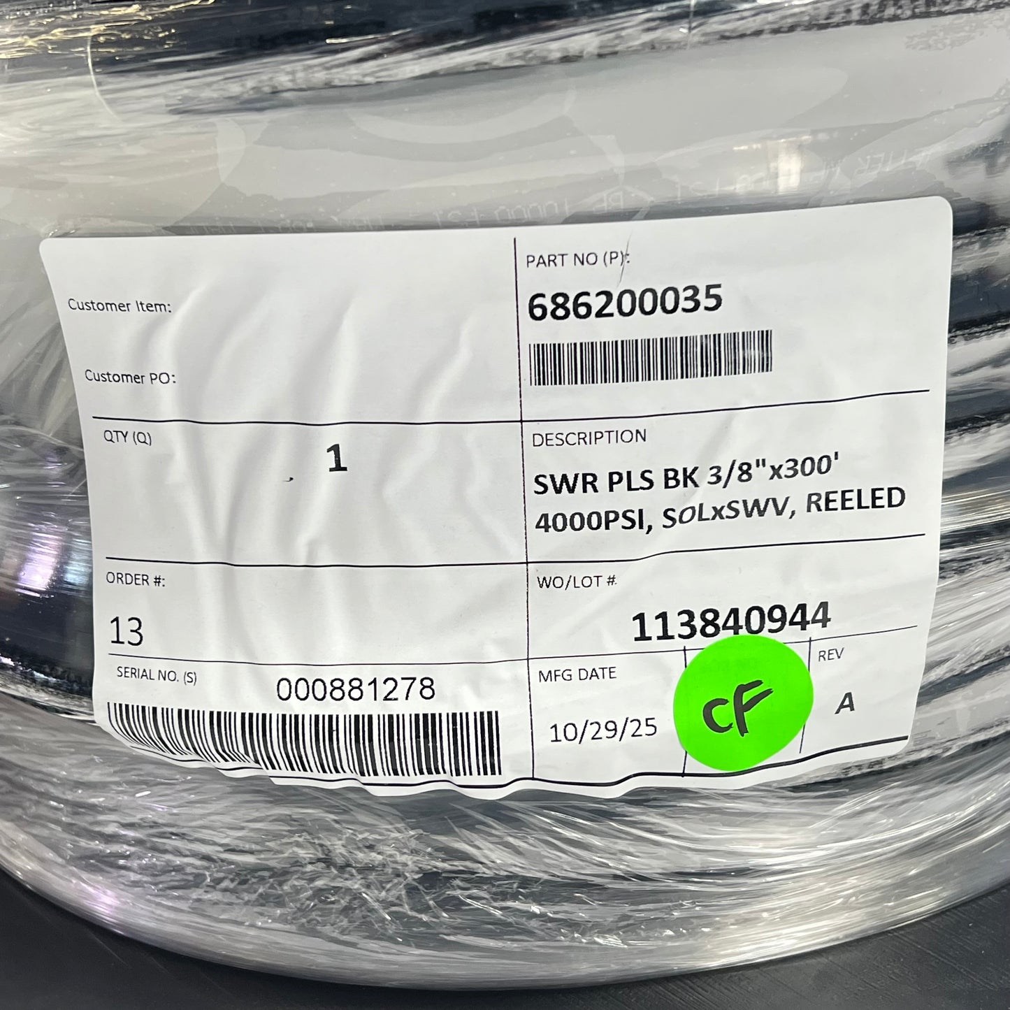 PRO PULSE  Reeled Jetter Lateral Line  3/8" Dia x 300' Max PSI 4000 686200035