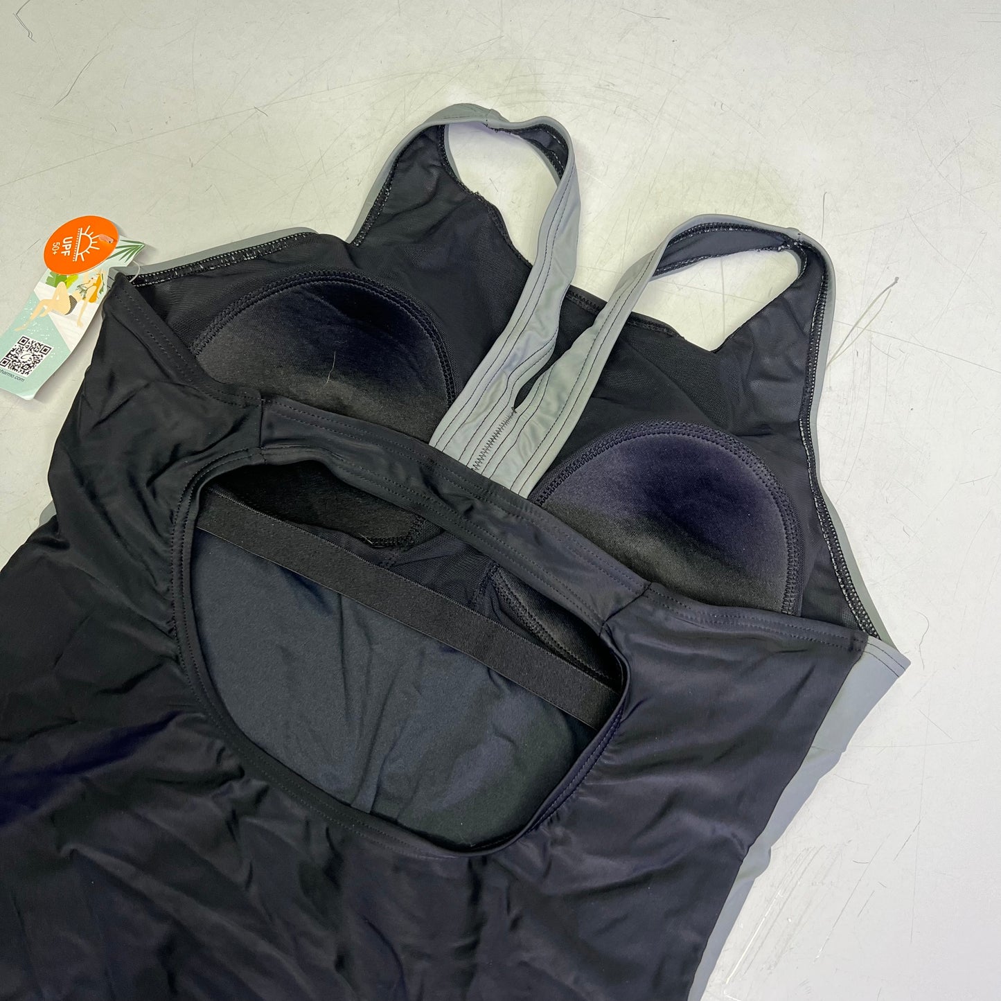 ATTRACO Slimming One Piece Athletic Racerback Swimsuit Women's Sz XL Black/Grey