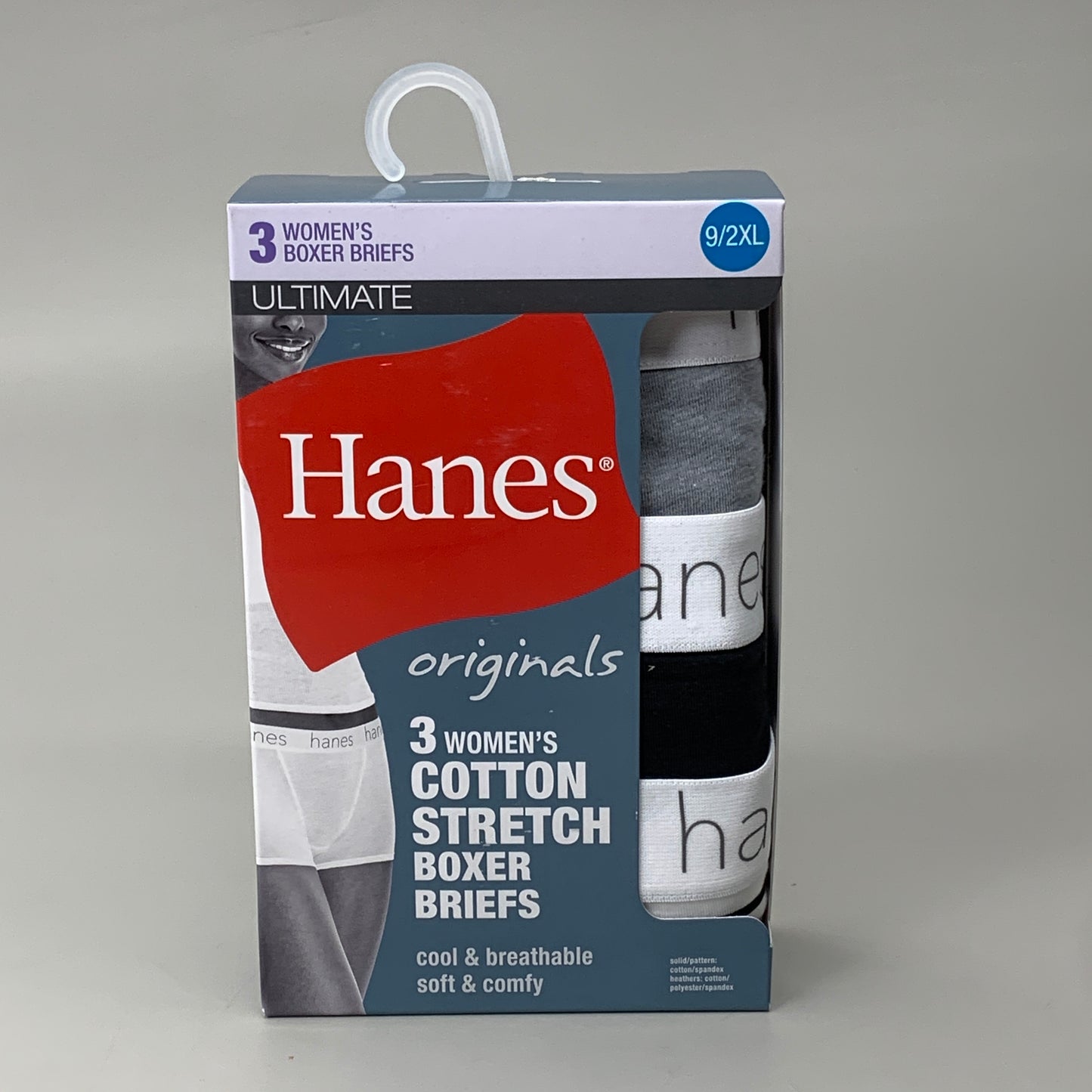 HANES 3 PACK!! Originals Women's Breathable Cotton Boxer Briefs Underwear Sz XXL Black/Heather/Stripe 45OUBB