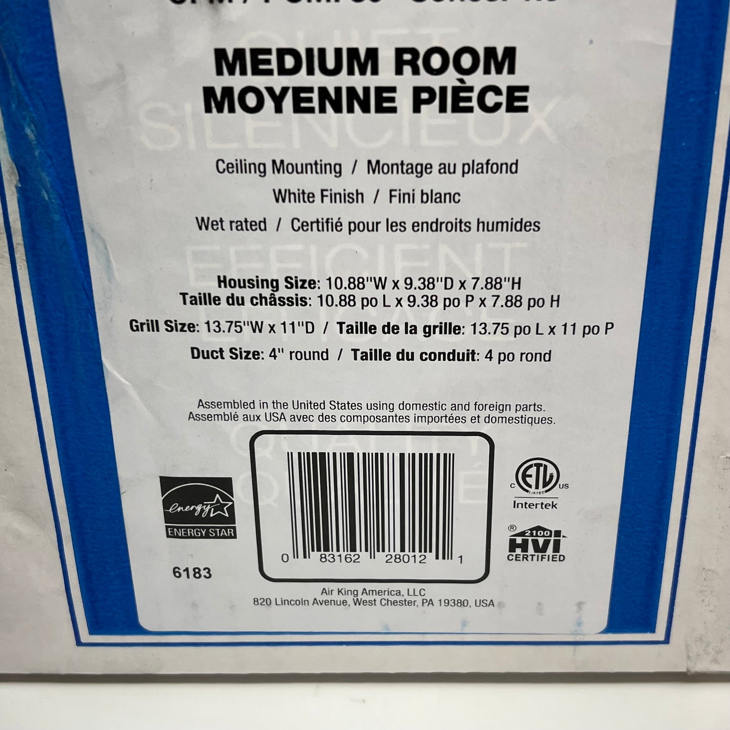 AIR KING 1 Scone Ceiling Mounted Energy Star Rated Exhaust Fan 80CFM White AK80
