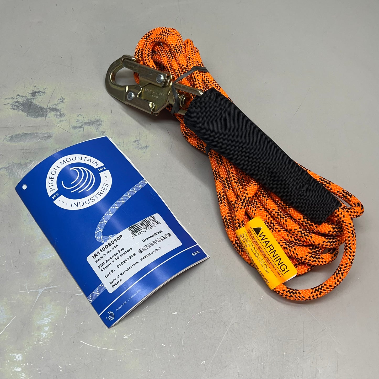 PMI Access Pro Rope W/ Steel Snap Hook 11mm x 32' Orange/Black IR110OB010P