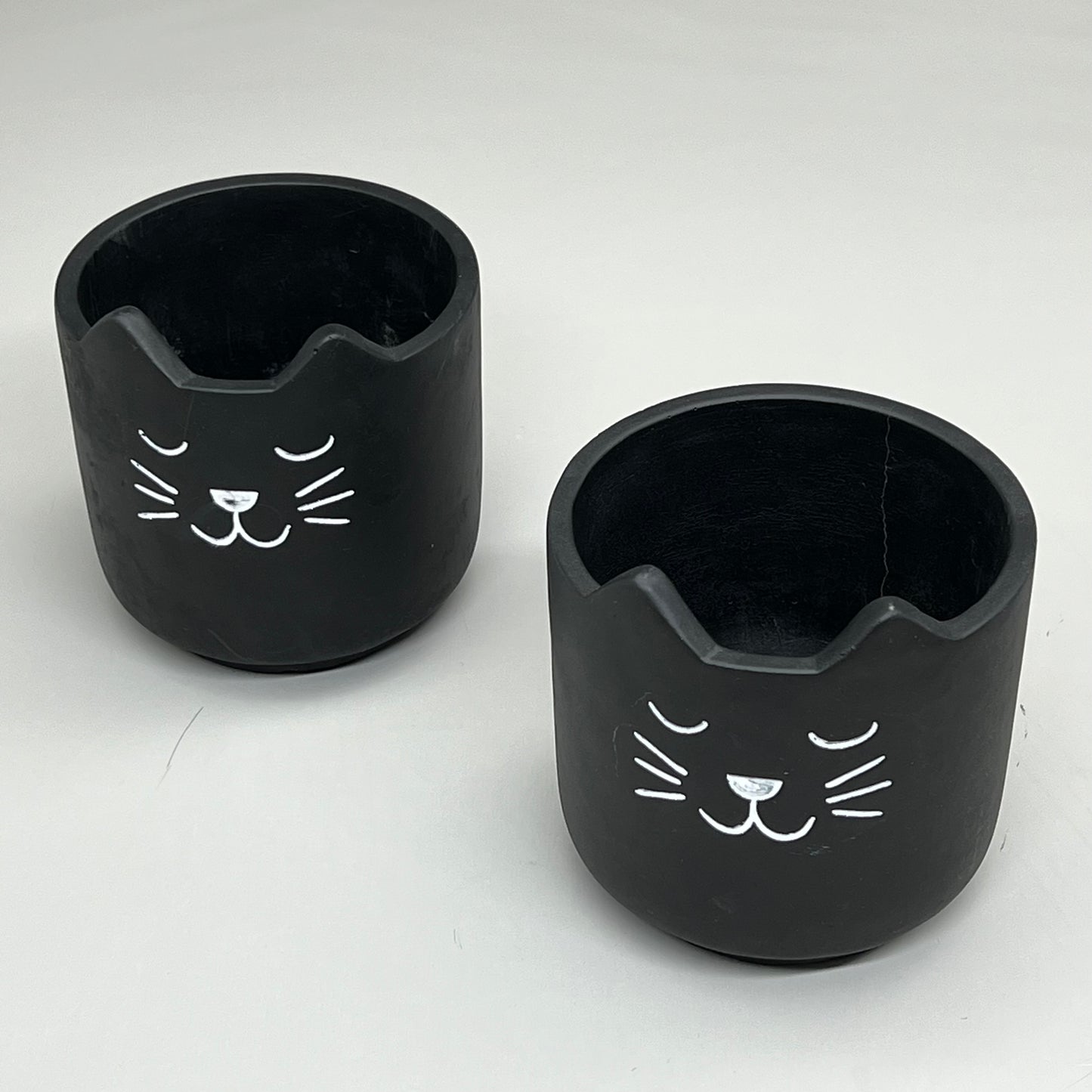 HOMART (2 PACK) Cat Cachepot Cement 5" Dia X 4" Height Matte Black 5879-2