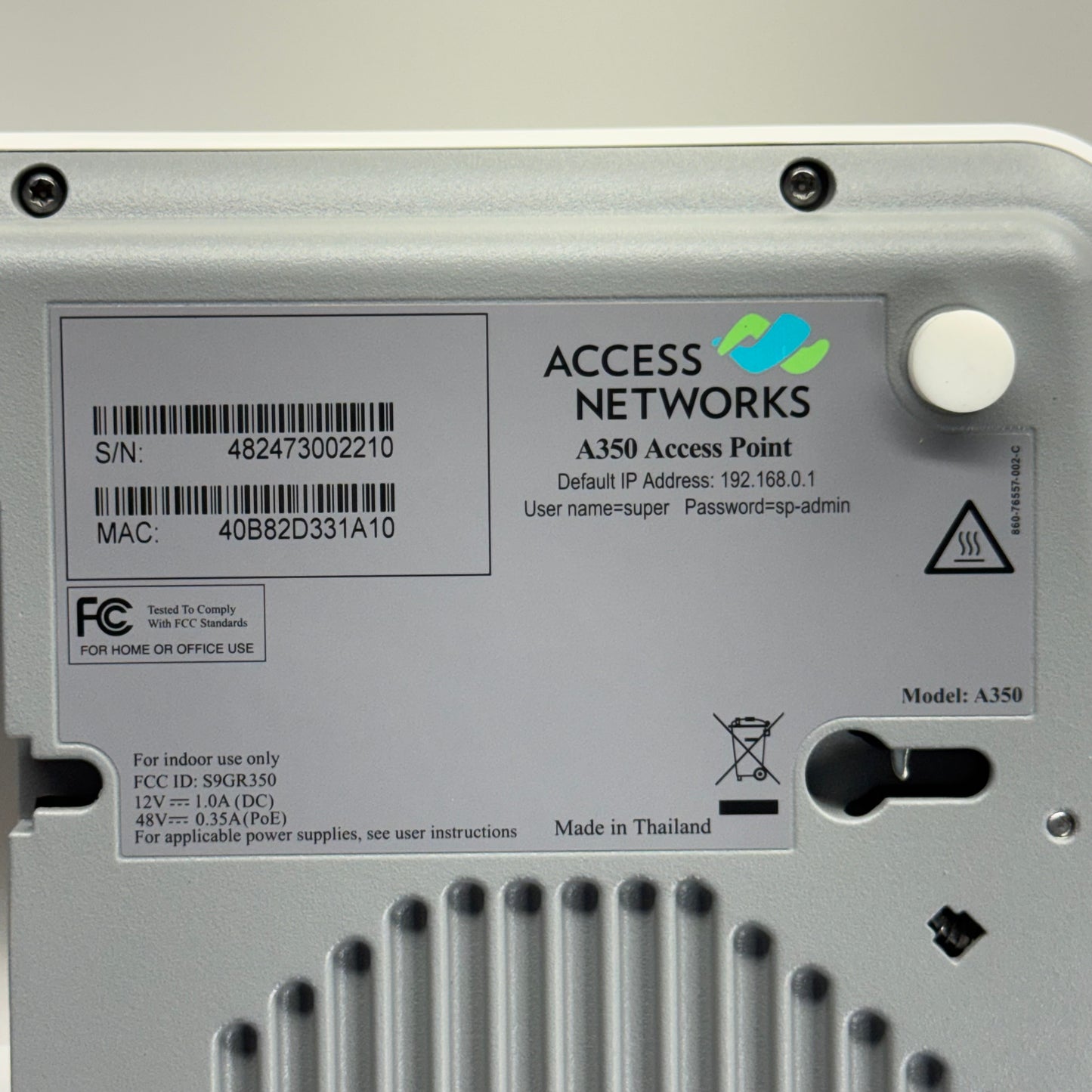ACCESS NETWORKS Series Access Point Wi-fi 6 Dual-band Cloud-managed Sz 5.5"L x 5.5"W, White A350 SERIES