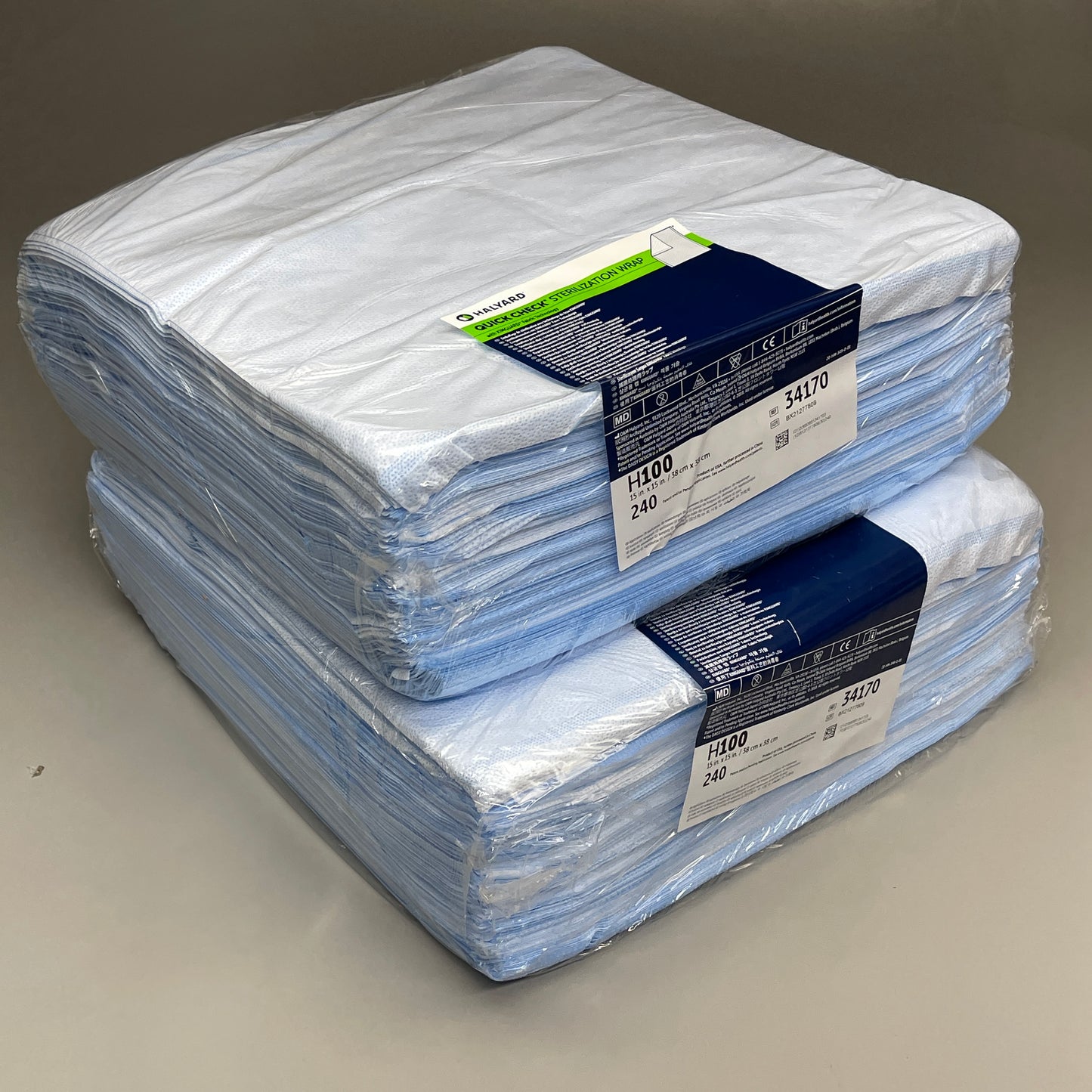 HALYARD 480-PACK! Quick Check Sterilization Wrap H100 15" x 15" Light Blue 34170