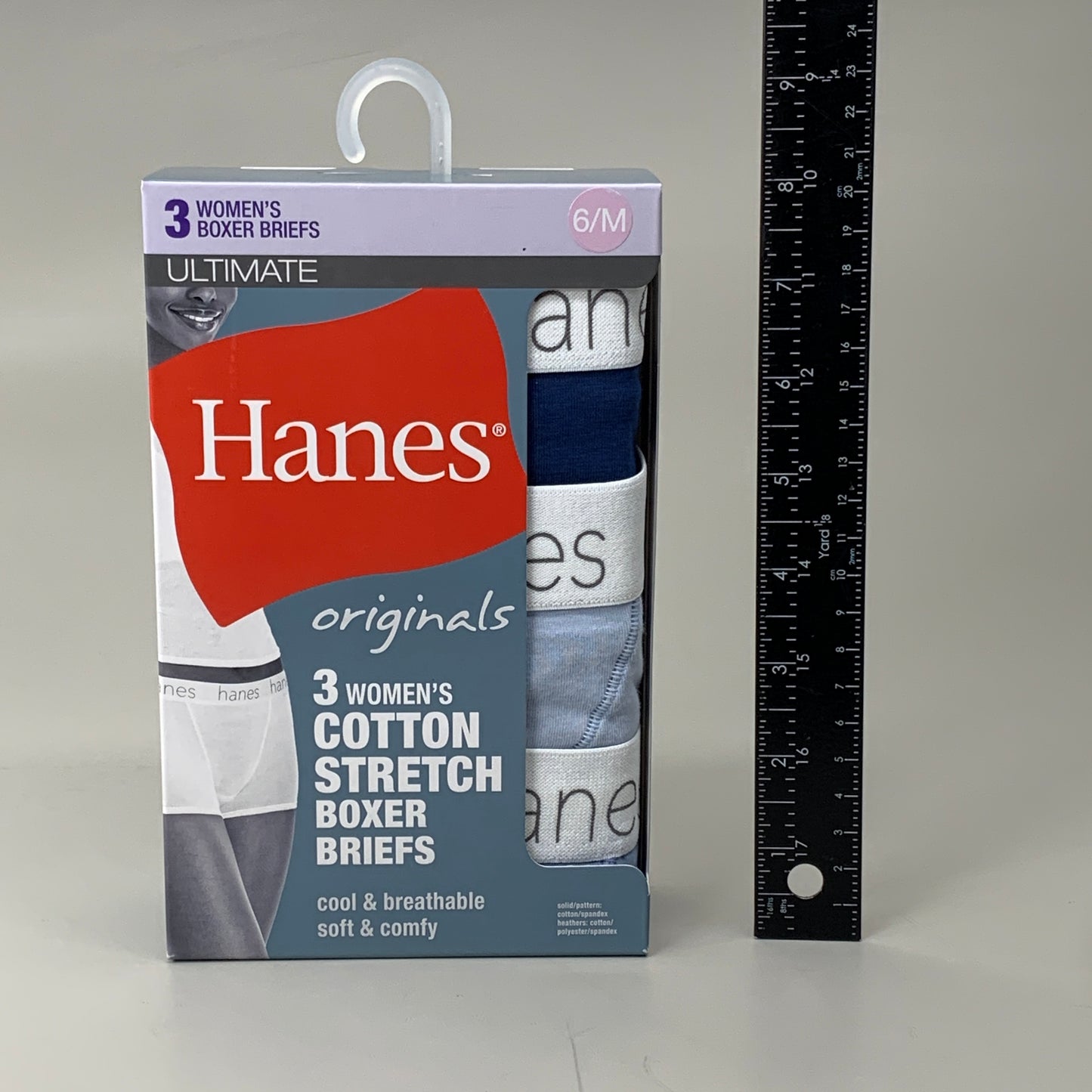 HANES 3 PACK!! Originals Women's Breathable Cotton Boxer Briefs Underwear Sz M Blue 45OUBB