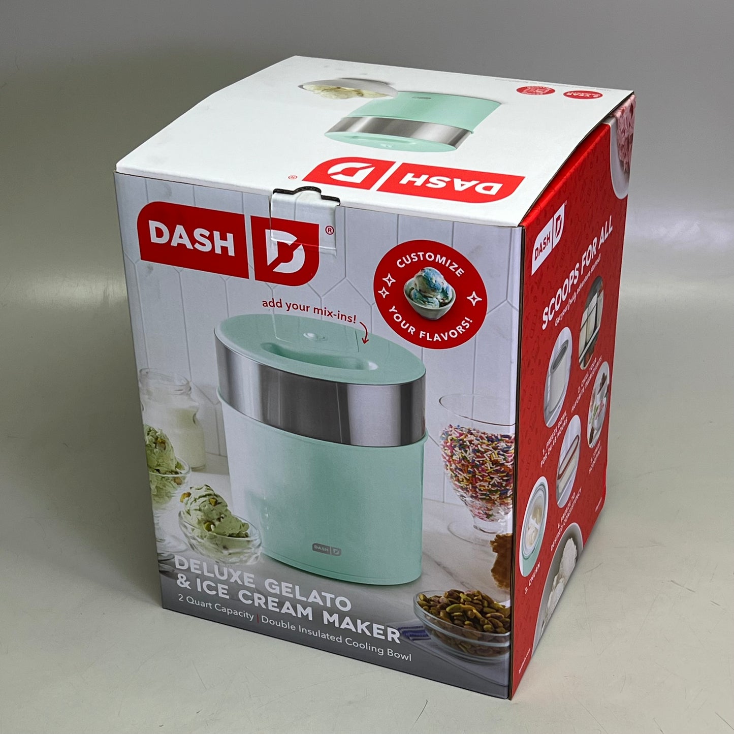 DASH Family Size Deluxe Gelato & Ice Cream Maker Makes 4 Pints Aqua DIC200GBAQ04