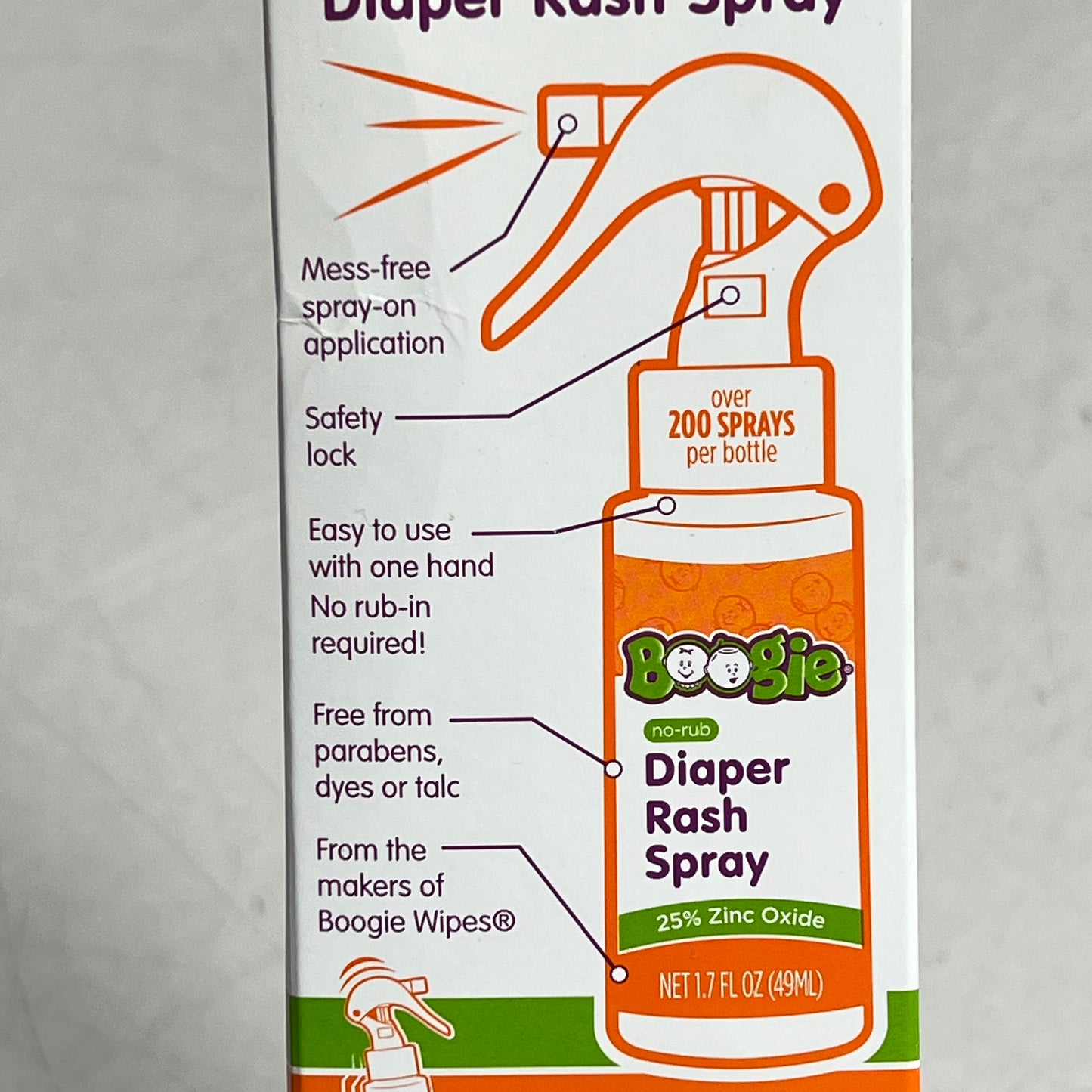 BOOGIE (3 PACK) No-rub Diaper Rash Spray 25% Zinc Oxide 1.7 Fl Oz BB 03/29