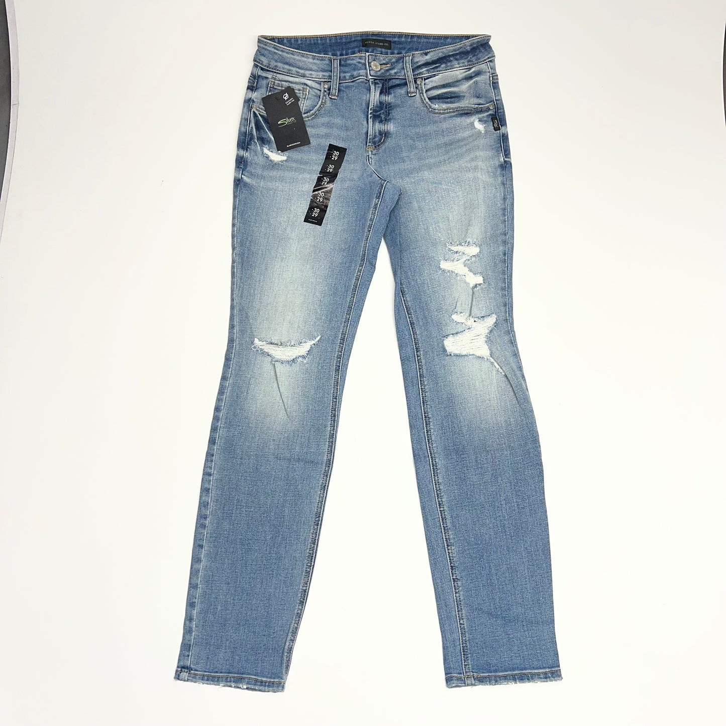 SILVER JEANS CO Boyfriend Mid Rise Distressed Jeans Women's Sz 30/29 Light Wash