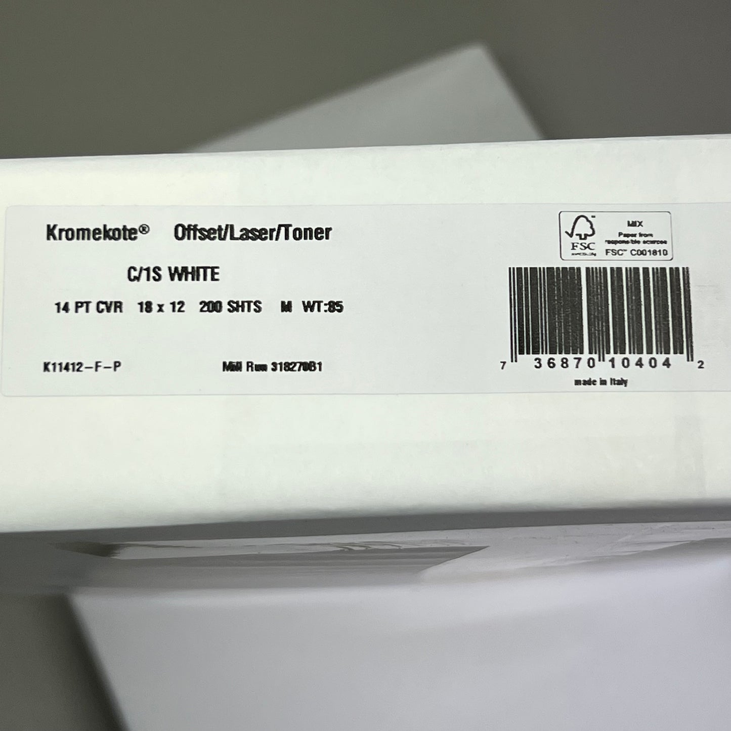 KROMEKOTE (2 PACK, 200 Each) Offset/Laser/Toner Paper C/1S 18x12” White 318777C1