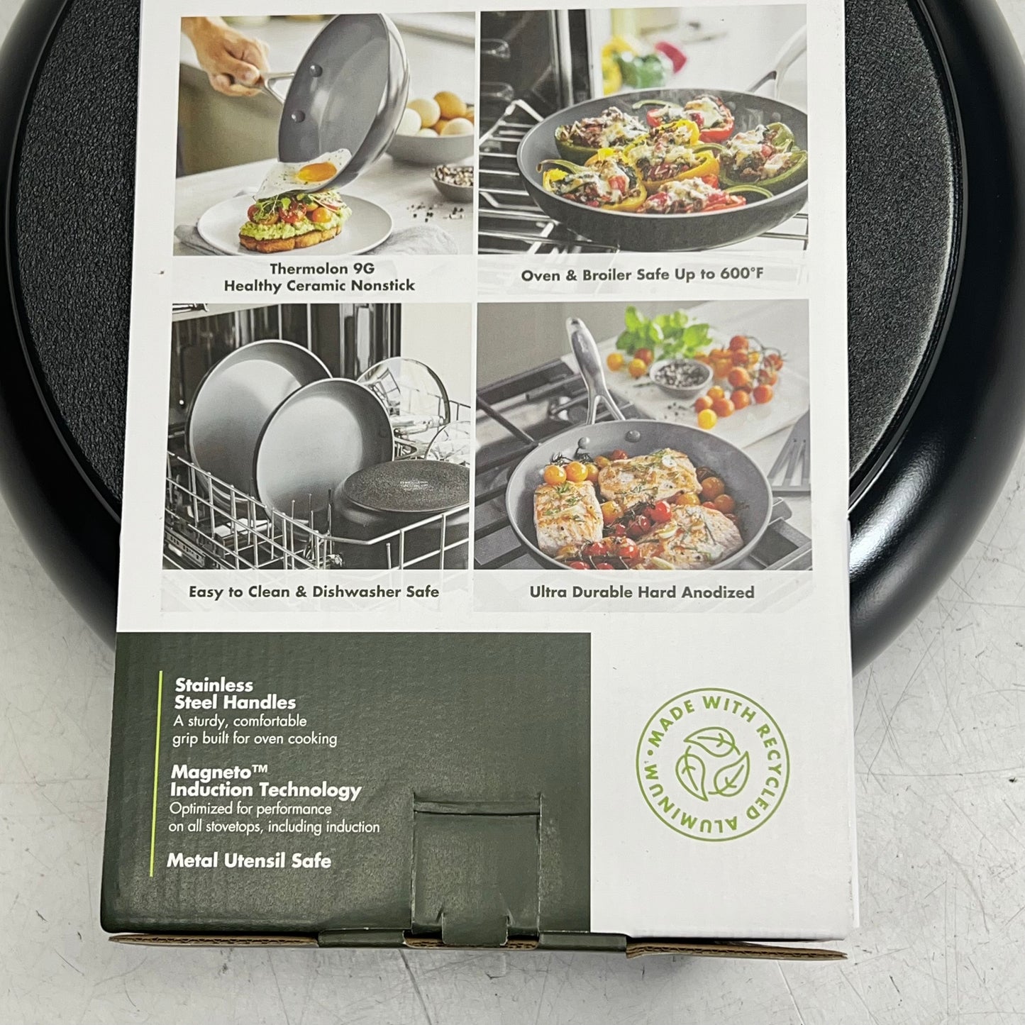 GREEN LIFE Valencia Pro Ceramic Nonstick Frypan Set  8" 9.5" & 11" Charcoal Grey