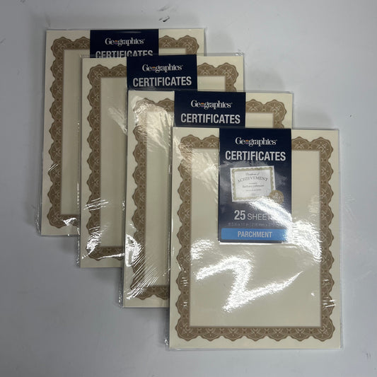 GEOGRAPHICS (4 PACK, 25 SHEETS EACH) Parchment Certificates 8.5"x11" Gold 39451
