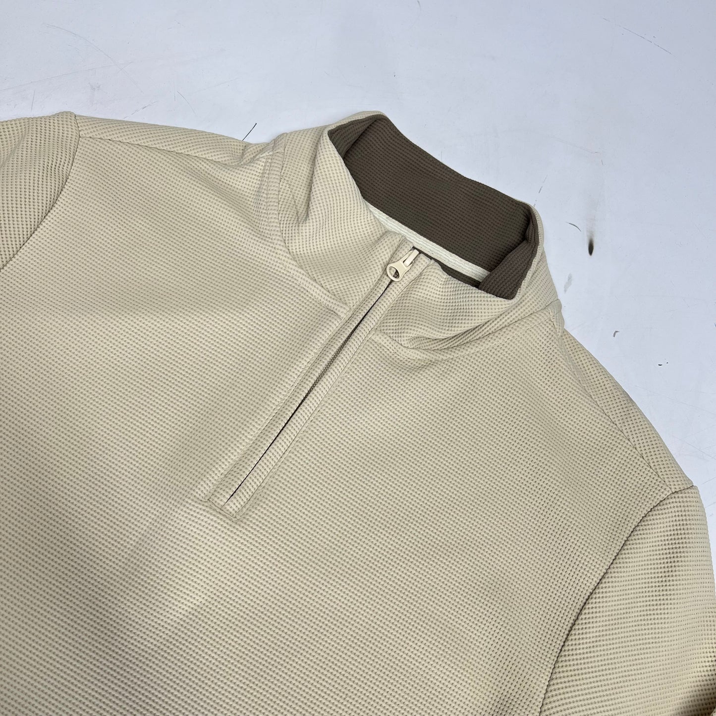 THOMAS STERLING  Half Zip Up Waffle Knit Jacket Men's Sz L Khaki 110034747