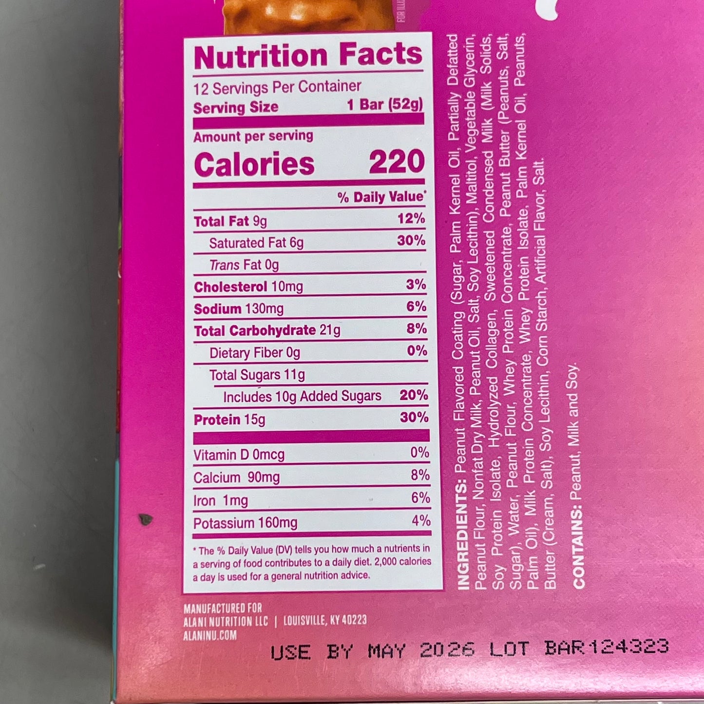 ALANI (12 PACK) Soft Peanut Butter & Jelly Protein Bars Gluten Free 1.83 Oz