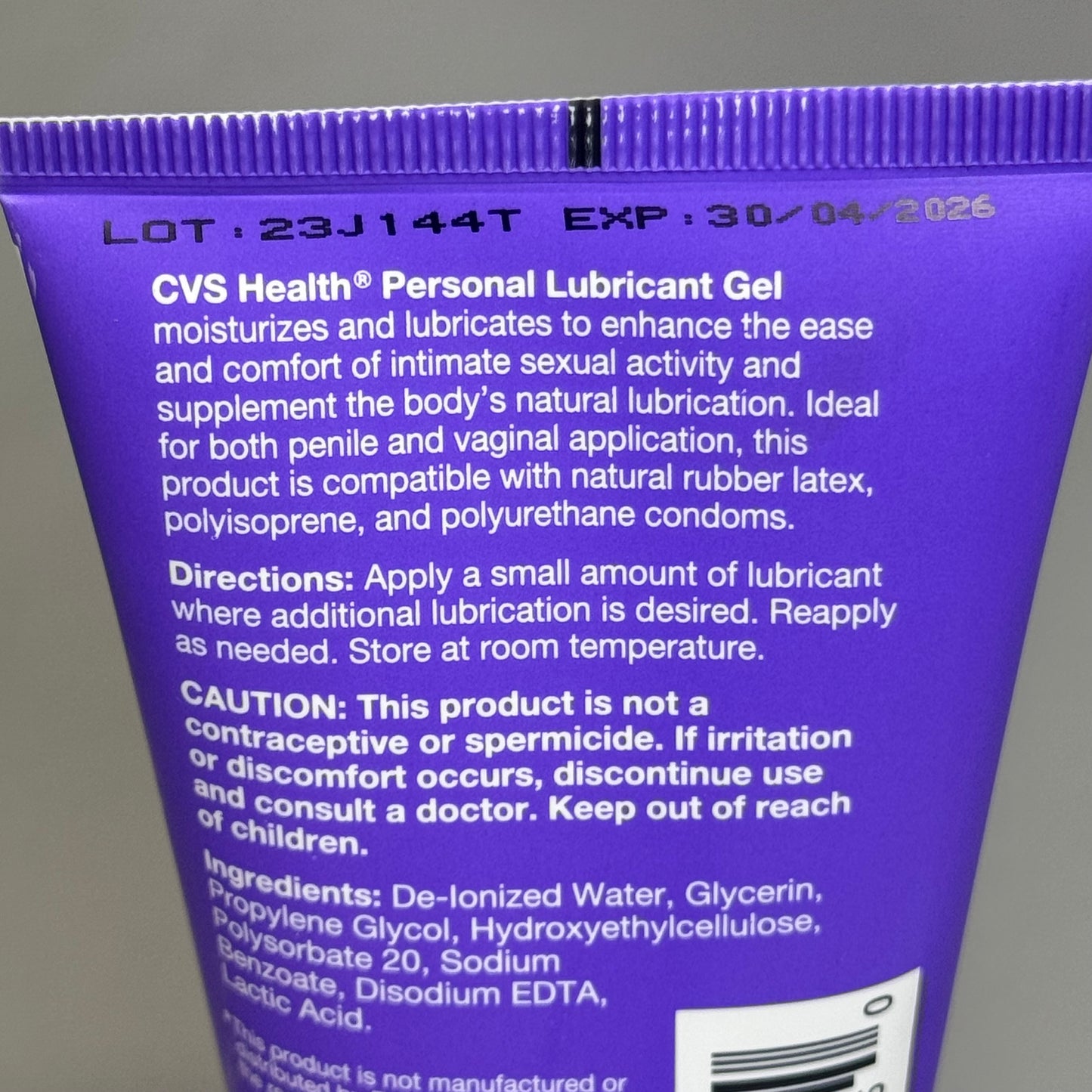 CVS HEALTH (2 PACK) Personal Lubricant Water-Based Purple Tube 4oz Each Exp 04/26