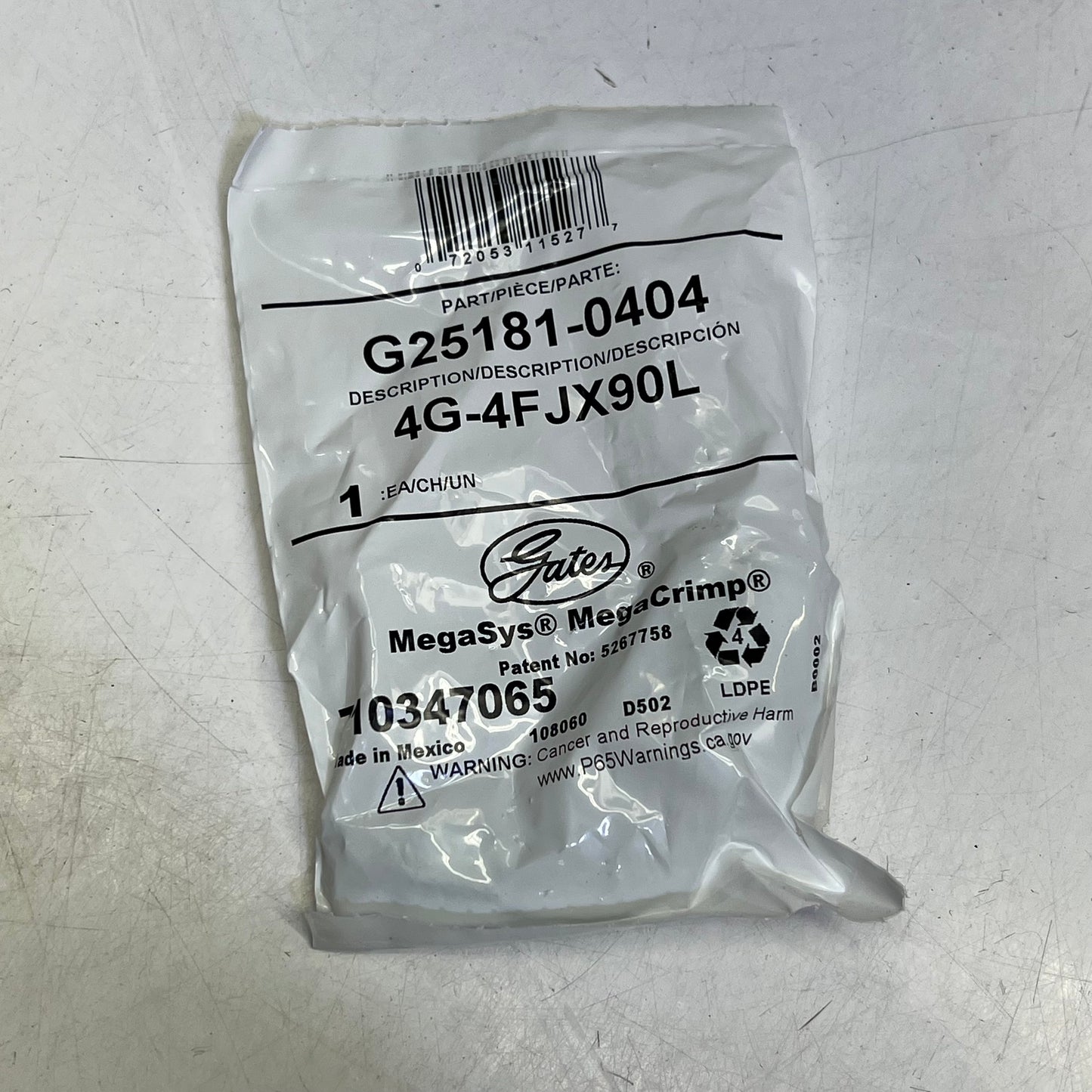 GATES Steel Coupling Megacrimp 7/16-20 Thread Silver 4G-4FJX90L G25181-0404