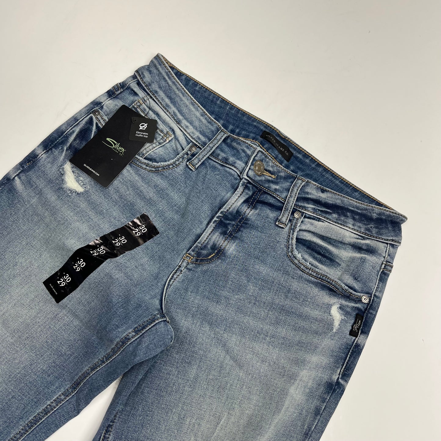 SILVER JEANS CO Boyfriend Mid Rise Distressed Jeans Women's Sz 30/29 Light Wash