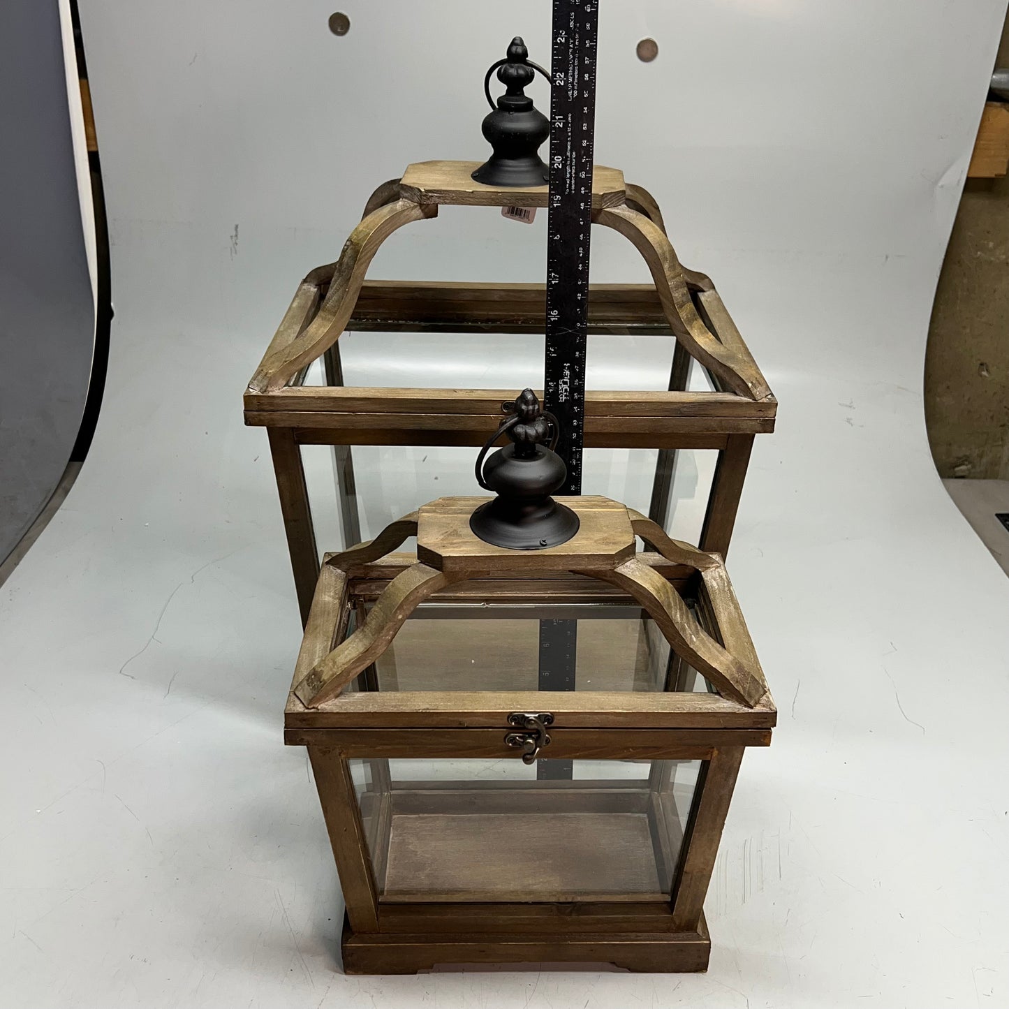 RAZ IMPORTS (SET OF 2) Fir Wood Lanterns W/ Finial 21" H & 16" H Brown