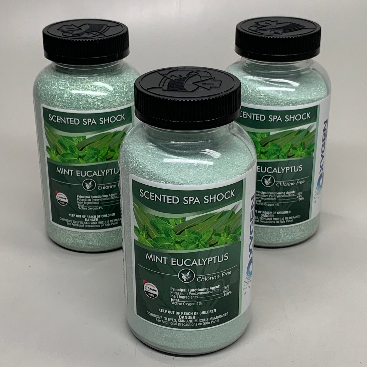 OXYGEN SPAS (3 PACK) Scented Spa Shock Chlorine Free Mint Eucalyptus 1.875 lbs