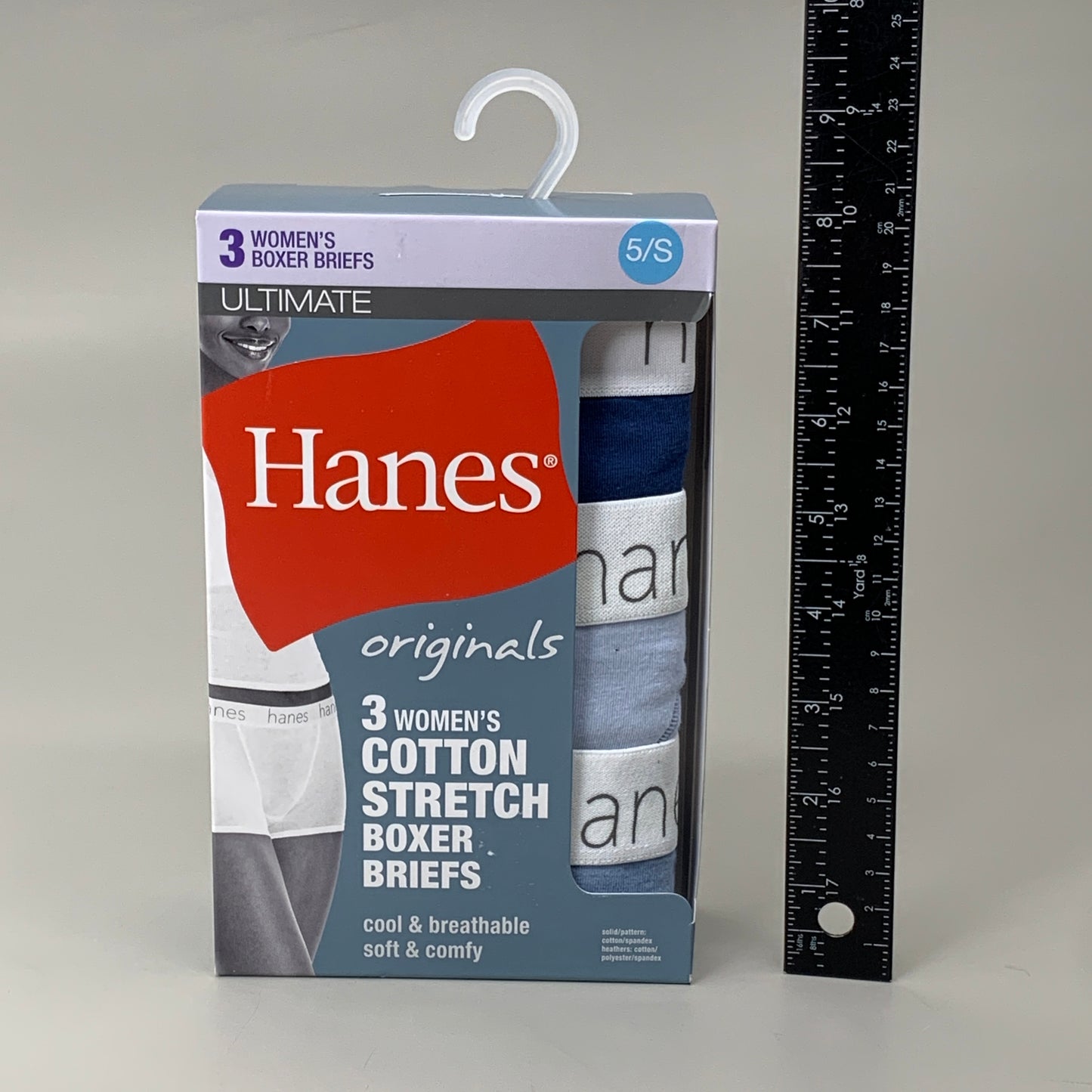 HANES 3 PACK!! Originals Women's Breathable Cotton Boxer Briefs Underwear Sz S Blue 45OUBB