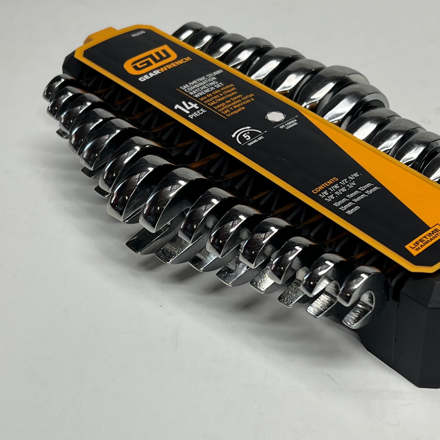 GEAR WRENCH Sae Metric Stubby Combination Wrench Tool Set 72 Tooth 14 Pc 85206