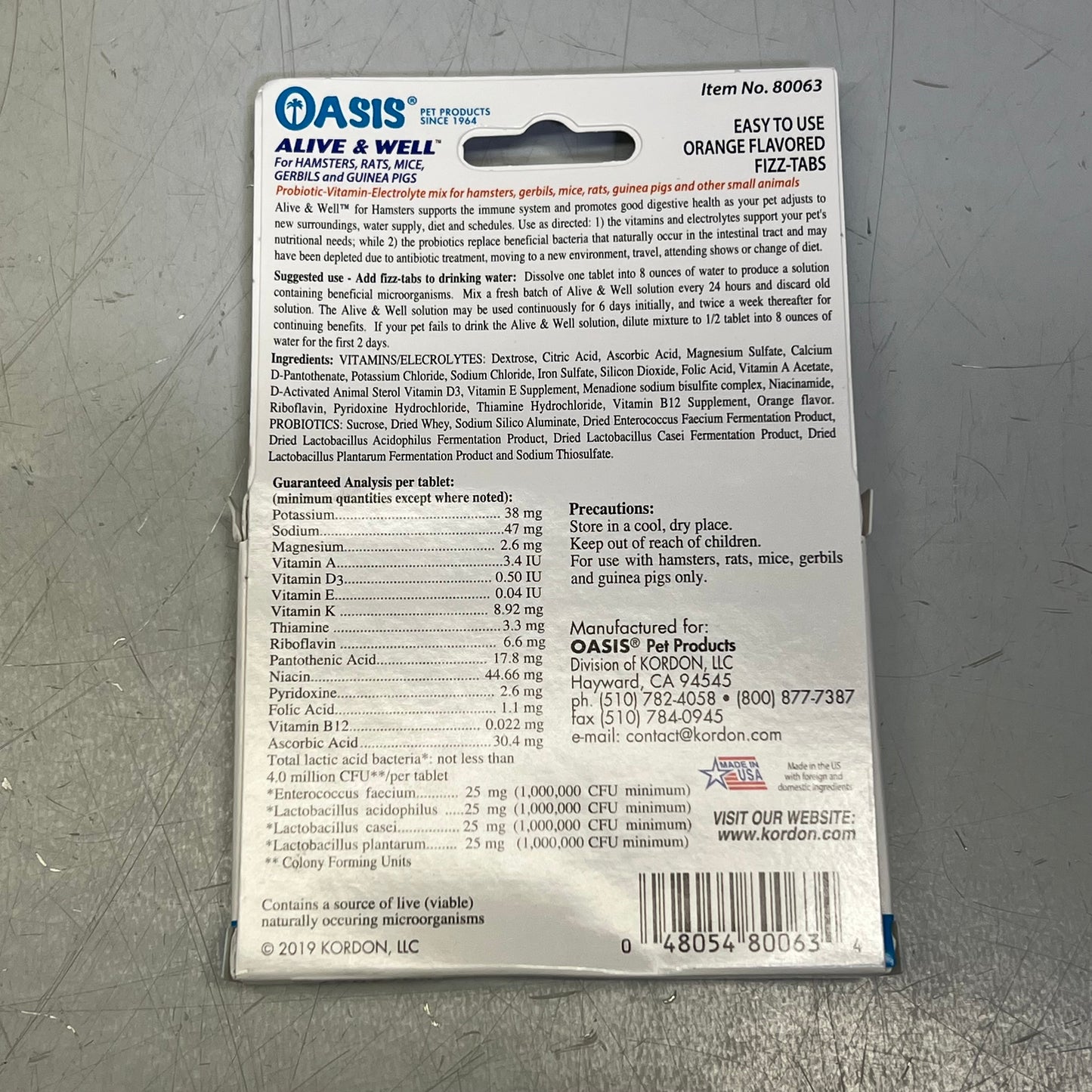 OASIS (2 PACK) Alive & Well Hamsters Natural Pro-Biotic Source 6 Tabs 80063