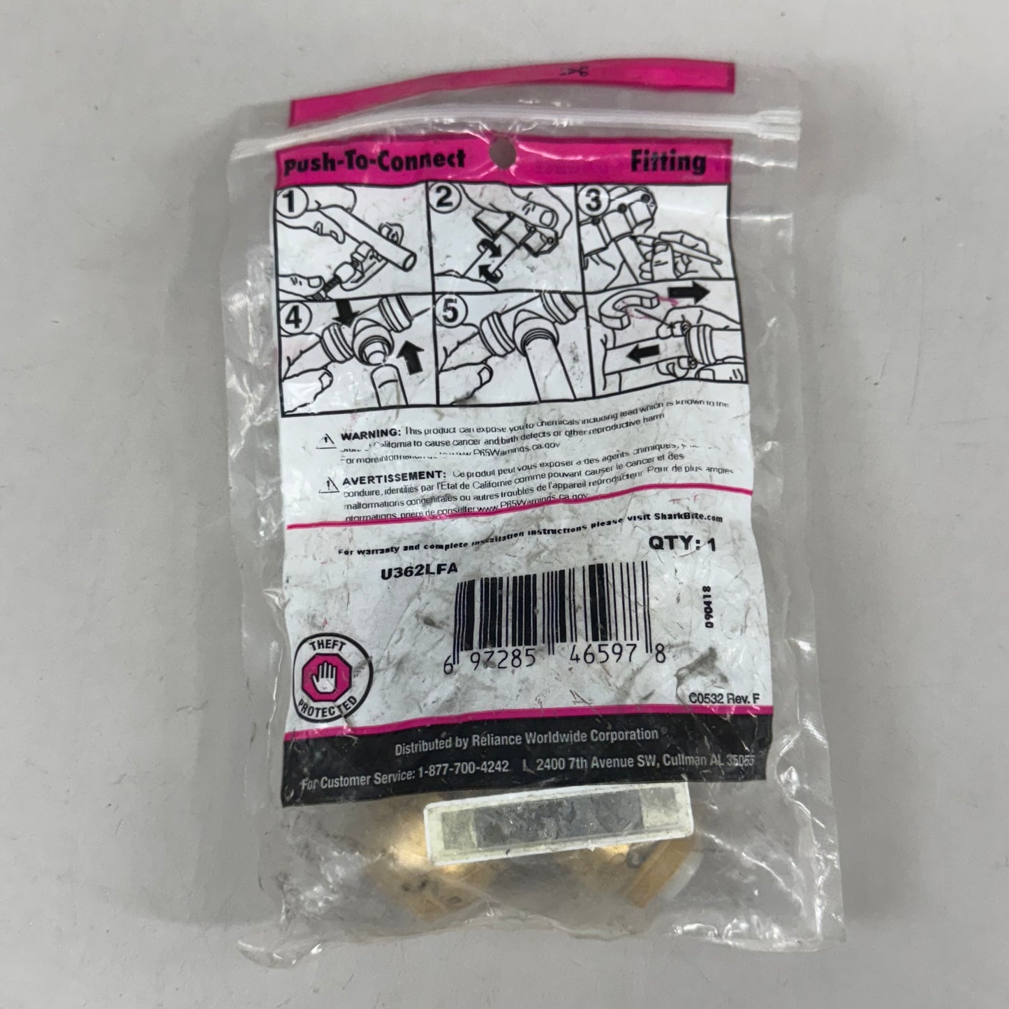 SHARKBITE Push To Connect Tee 1/2"x1/2"x1/2" Brass U362LFA