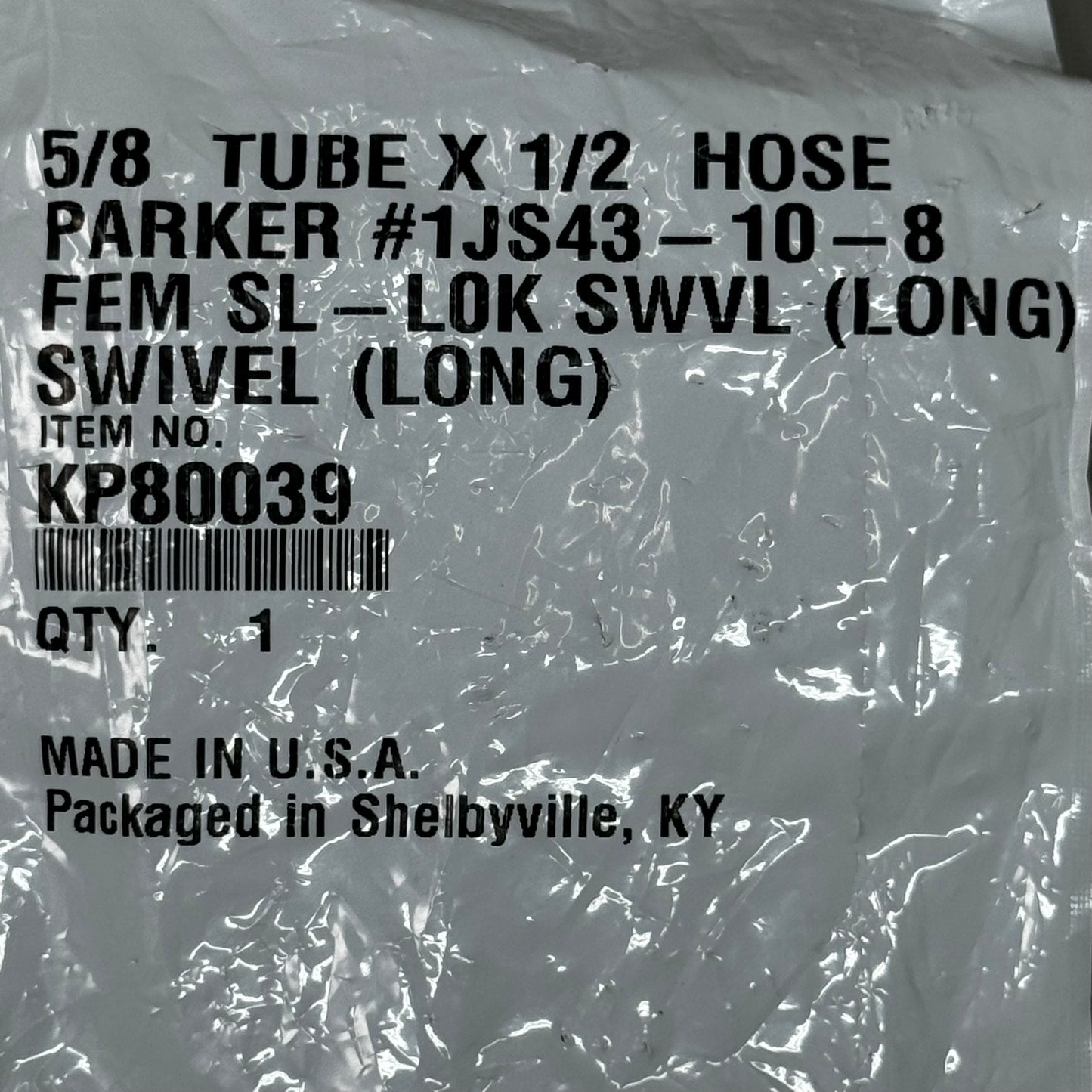 PARKER Hydraulic Hose 1JS43-10-8 Female Seal-LOK Swivel 5/8" x 1/2" Steel KP80039