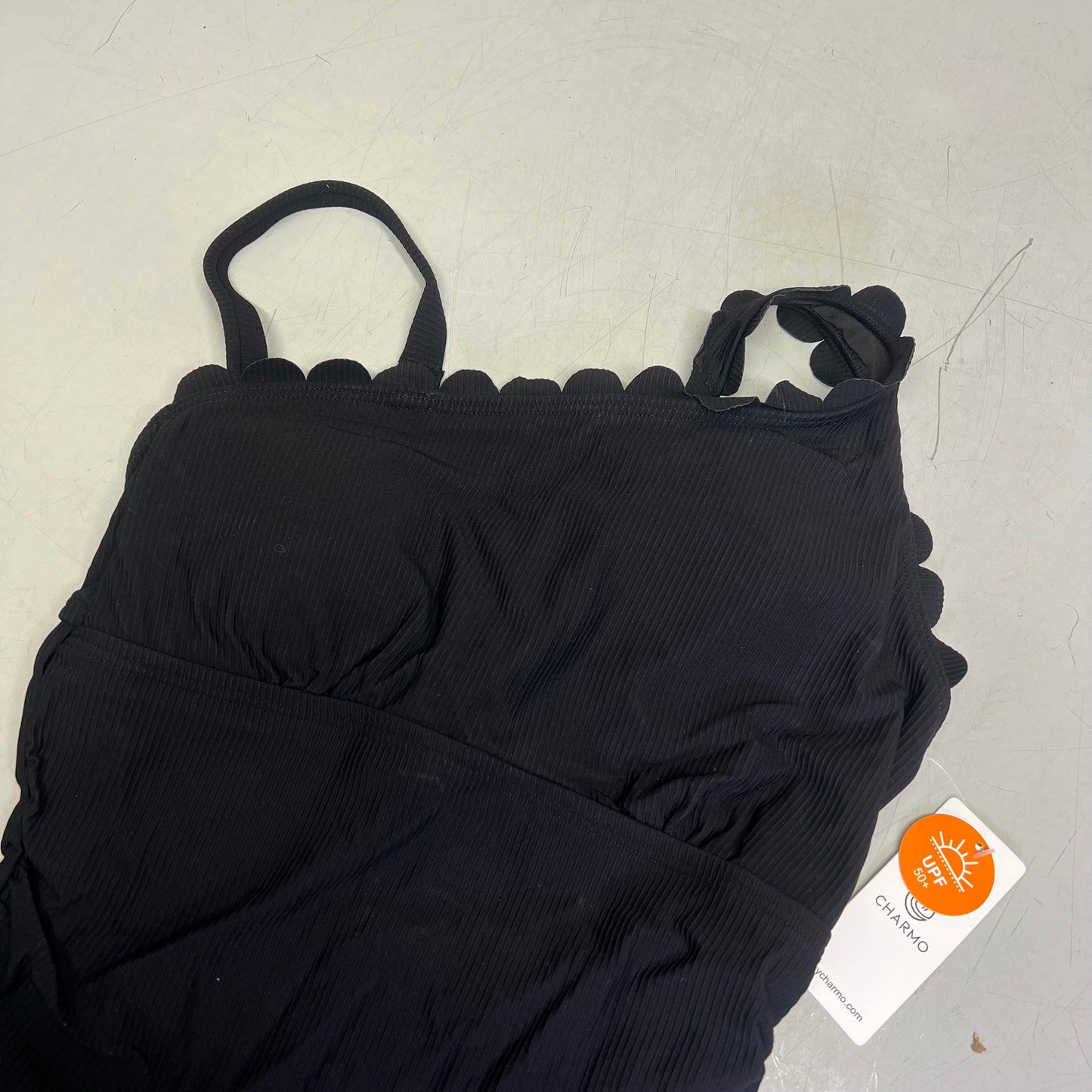 CHARMO Asymmetrical Retro Ribbed Moderate Cut One Piece Swimwear Wmn Sz XL Black